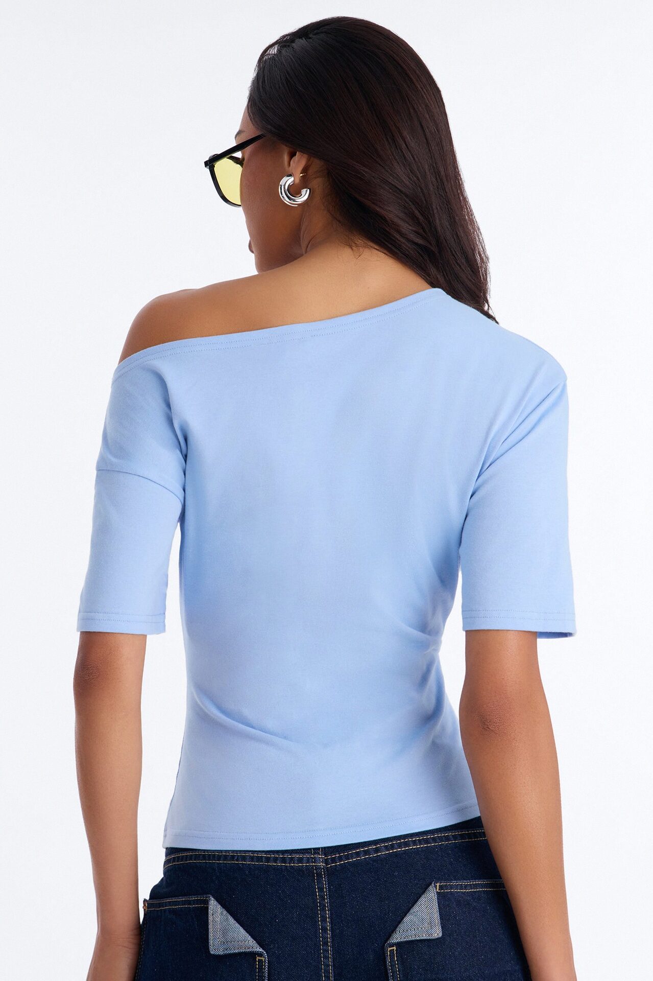 Girl Gone Feral Off Shoulder Tee - Light Blue