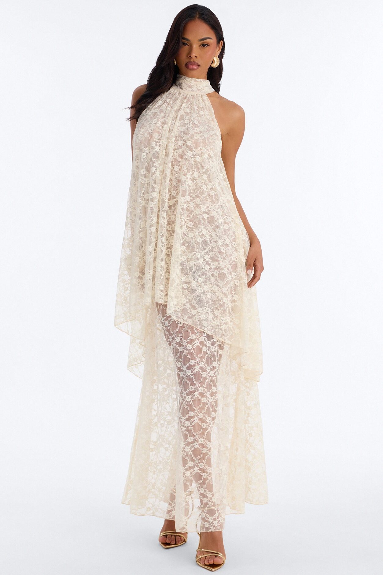 Brianna Flowy Lace Maxi Dress - Cream
