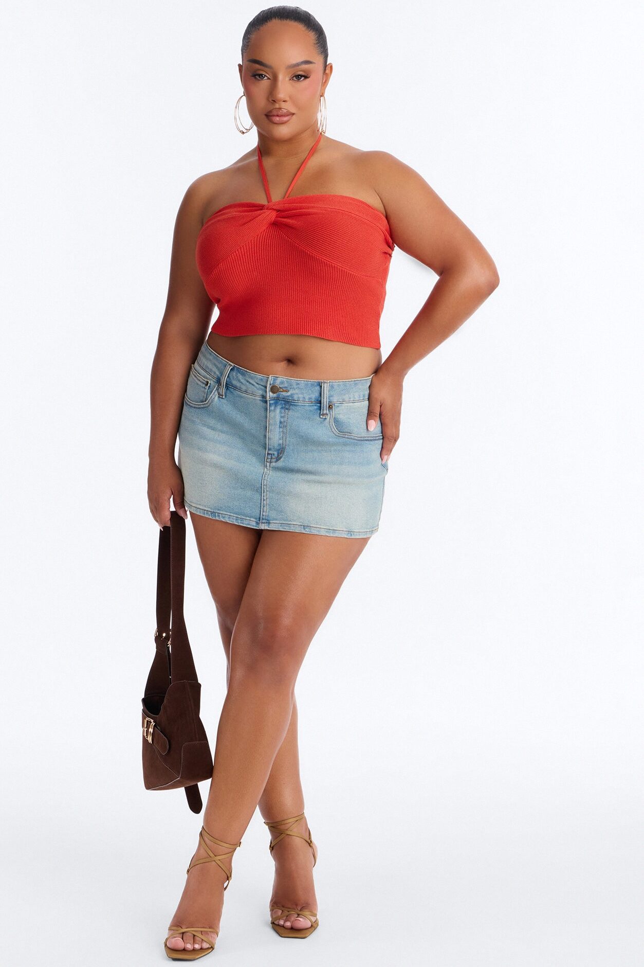 Taliyah Twist Sweater Halter Top - Orange