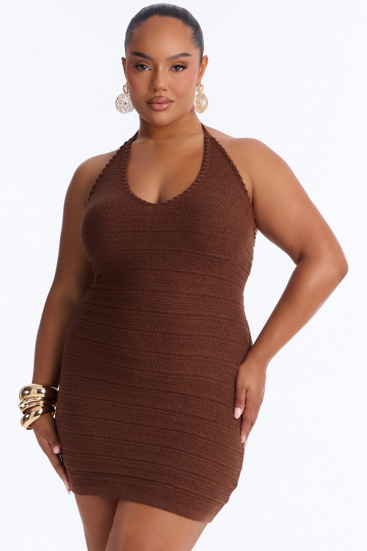 Carine Halter Crochet Mini Dress - Chocolate