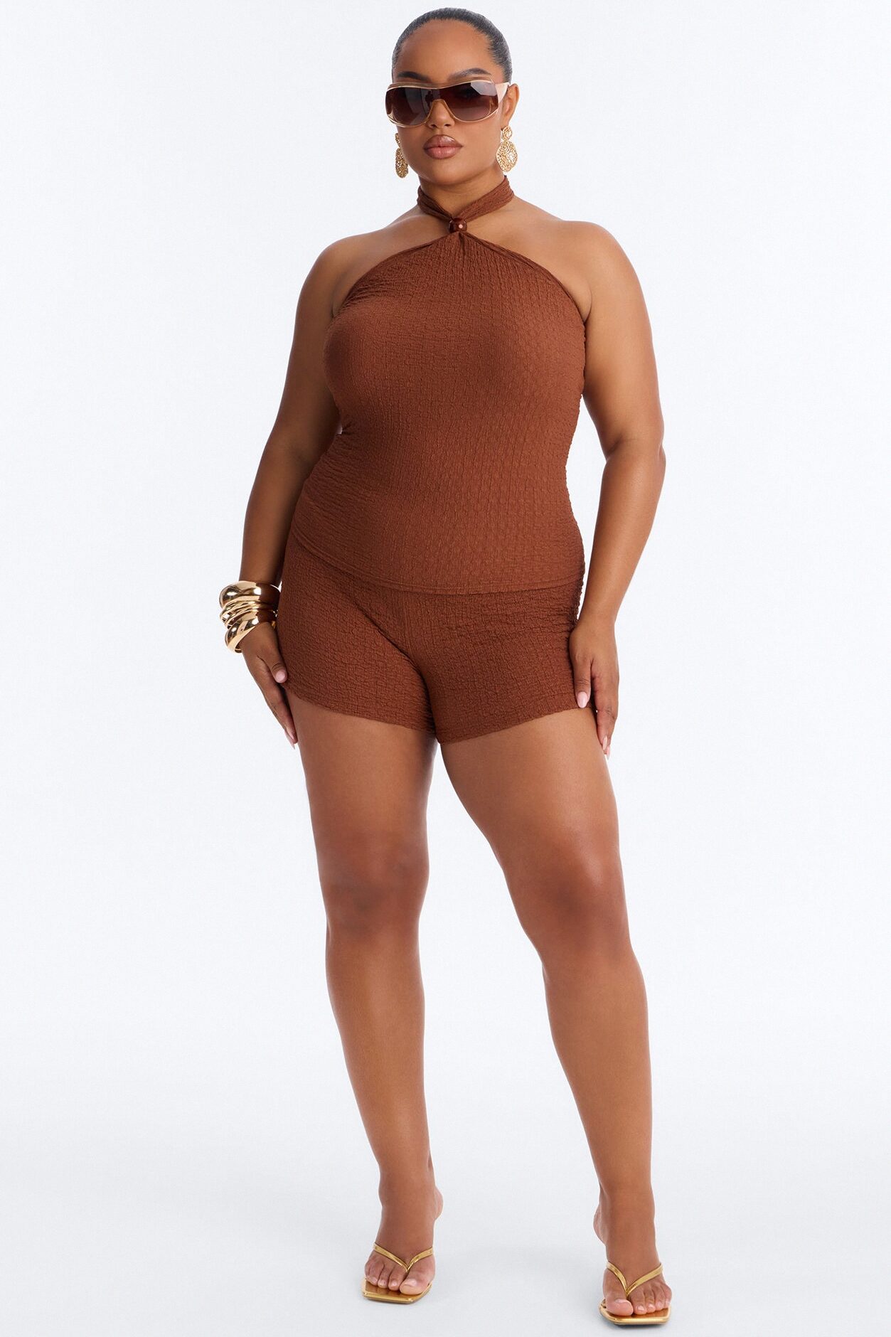 Sasha Textured Short Set - Brown