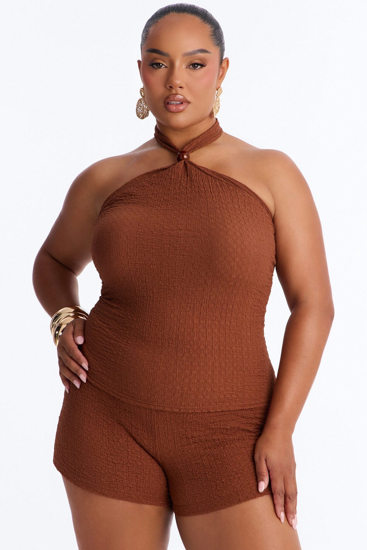 Sasha Textured Short Set - Brown