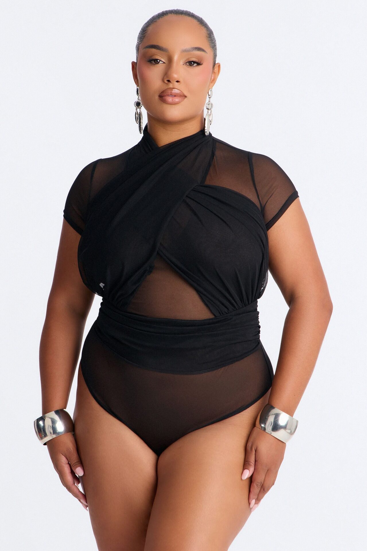 Serena Short Sleeve Mesh Bodysuit - Black