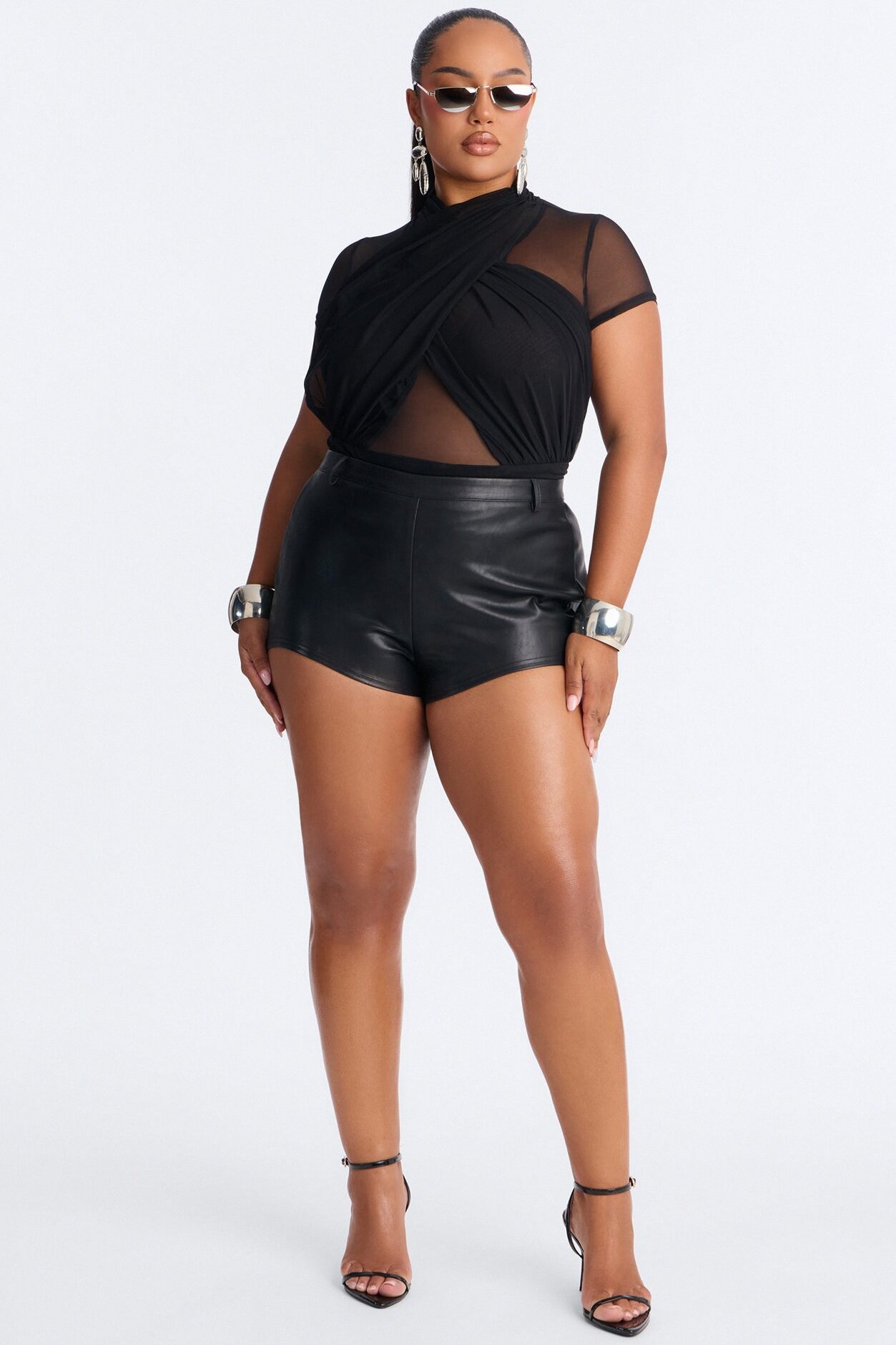 Serena Short Sleeve Mesh Bodysuit - Black