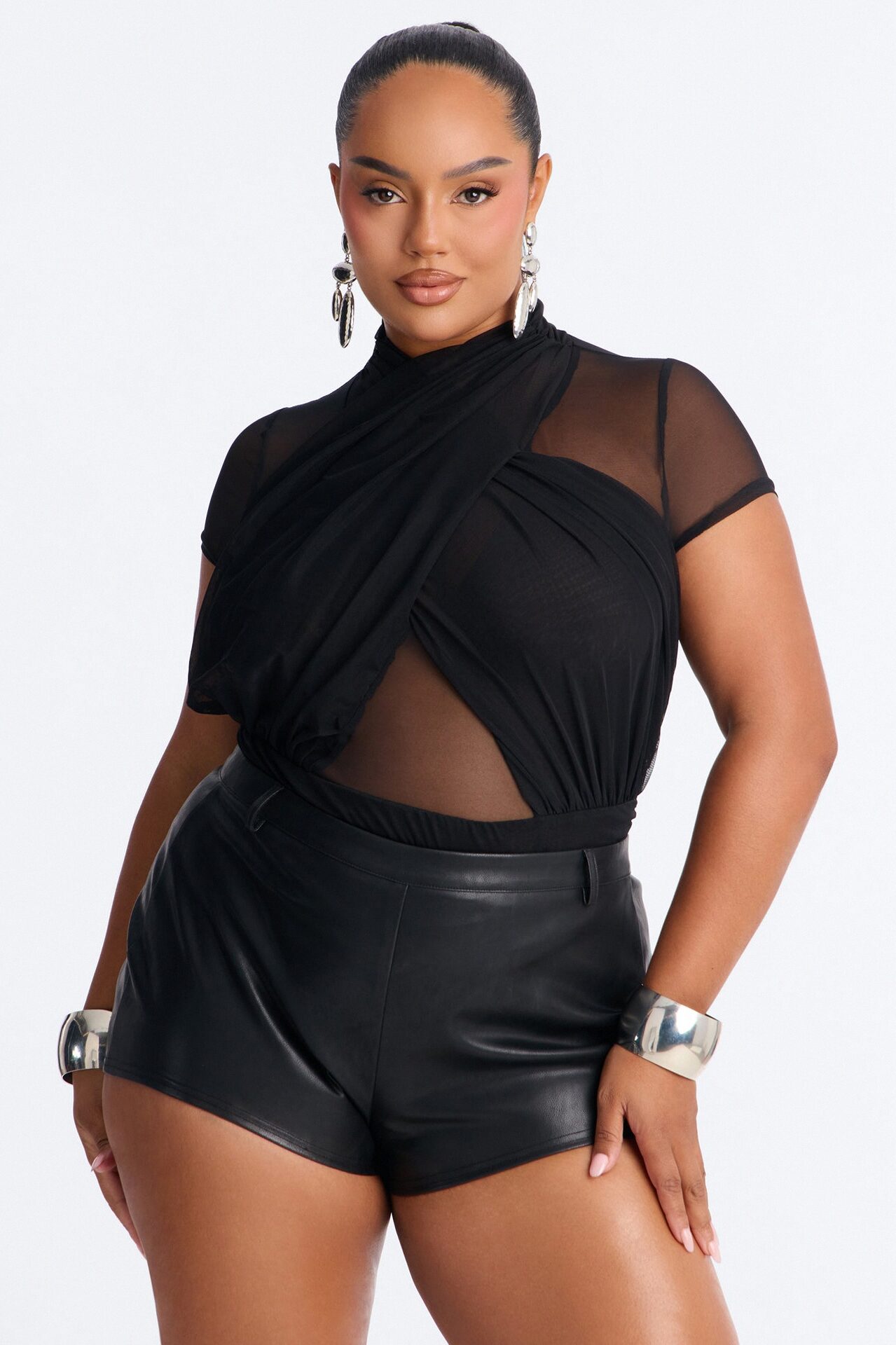 Serena Short Sleeve Mesh Bodysuit - Black