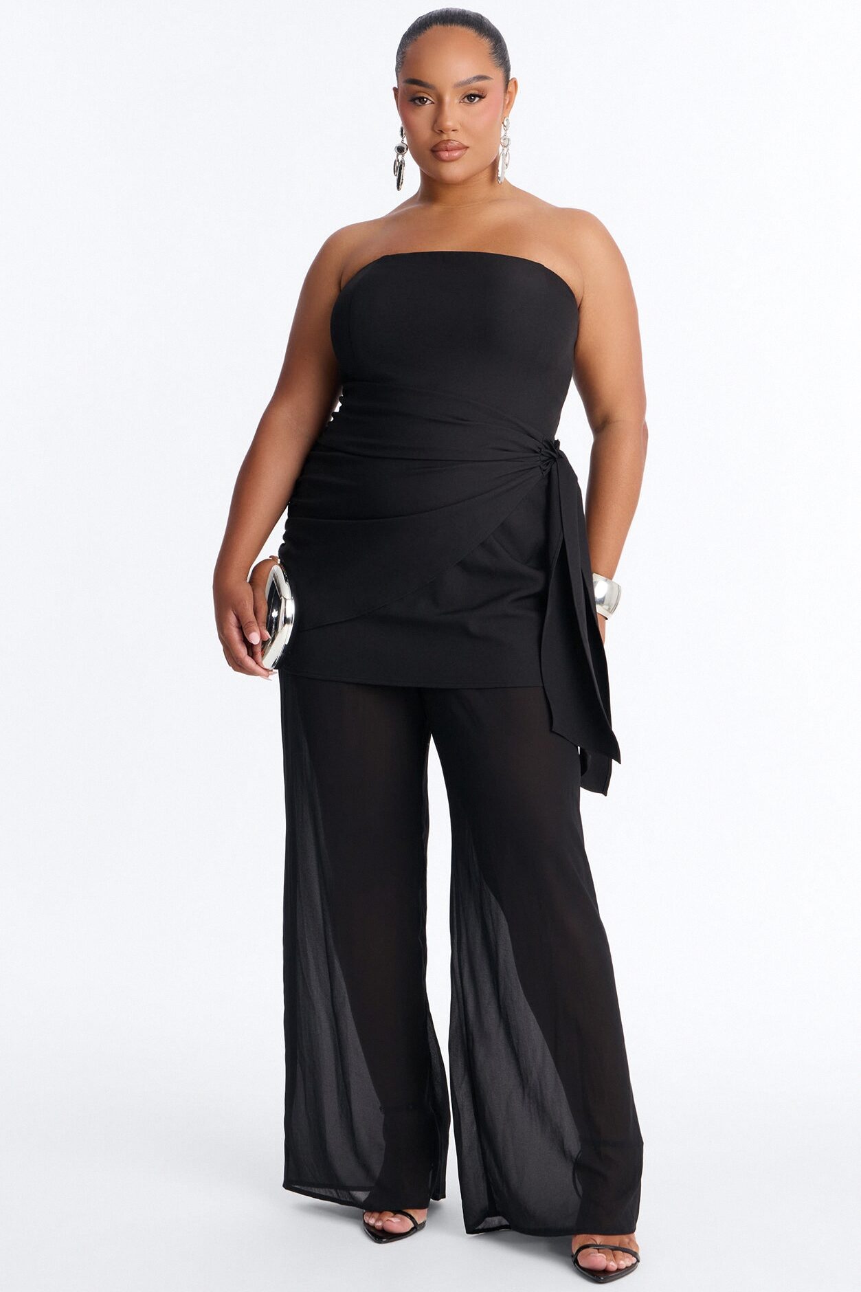 Willow Sheer Draped Jumpsuit - Black