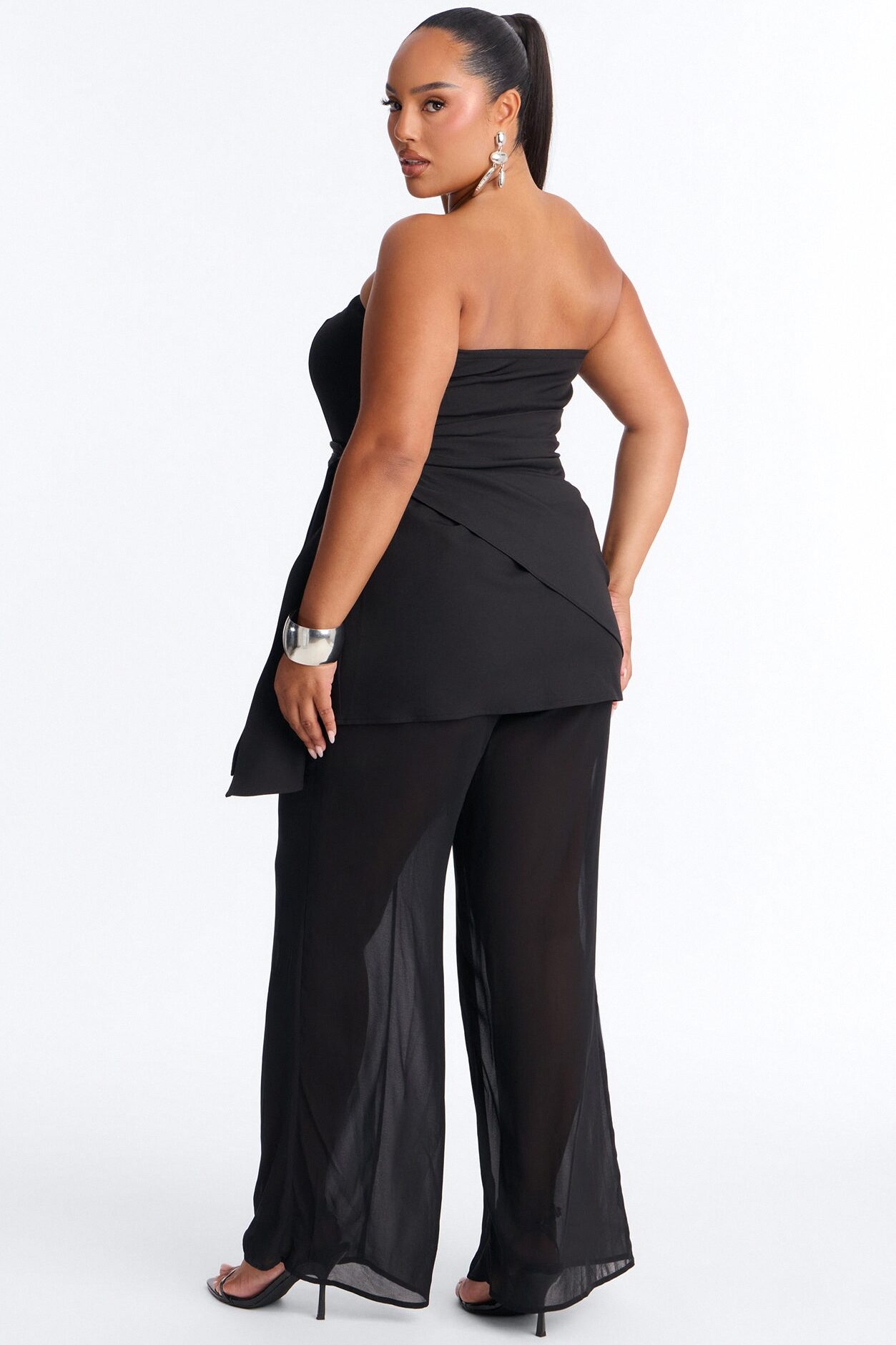 Willow Sheer Draped Jumpsuit - Black