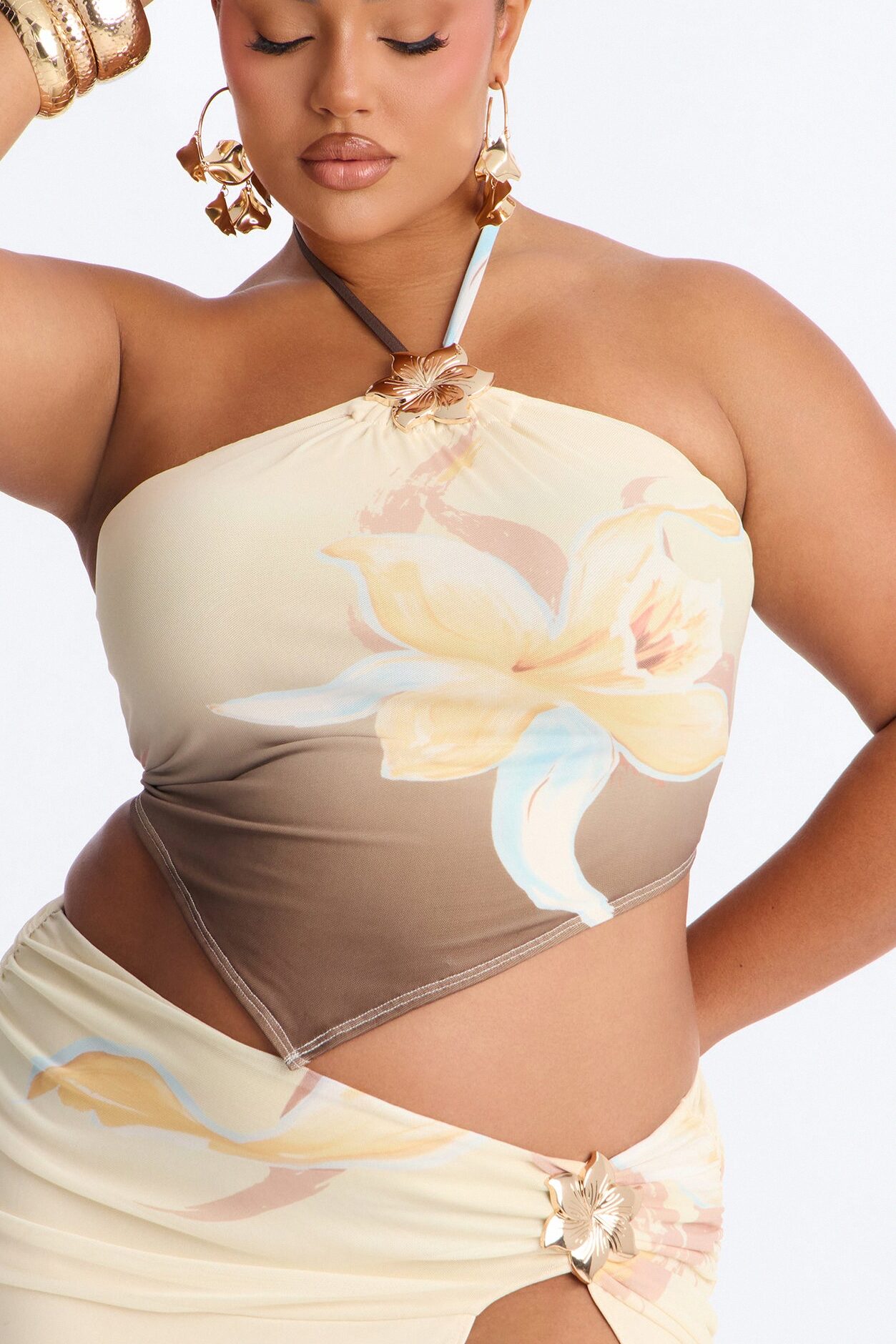 Paradise Muse Mesh Skirt Set - Taupe/combo