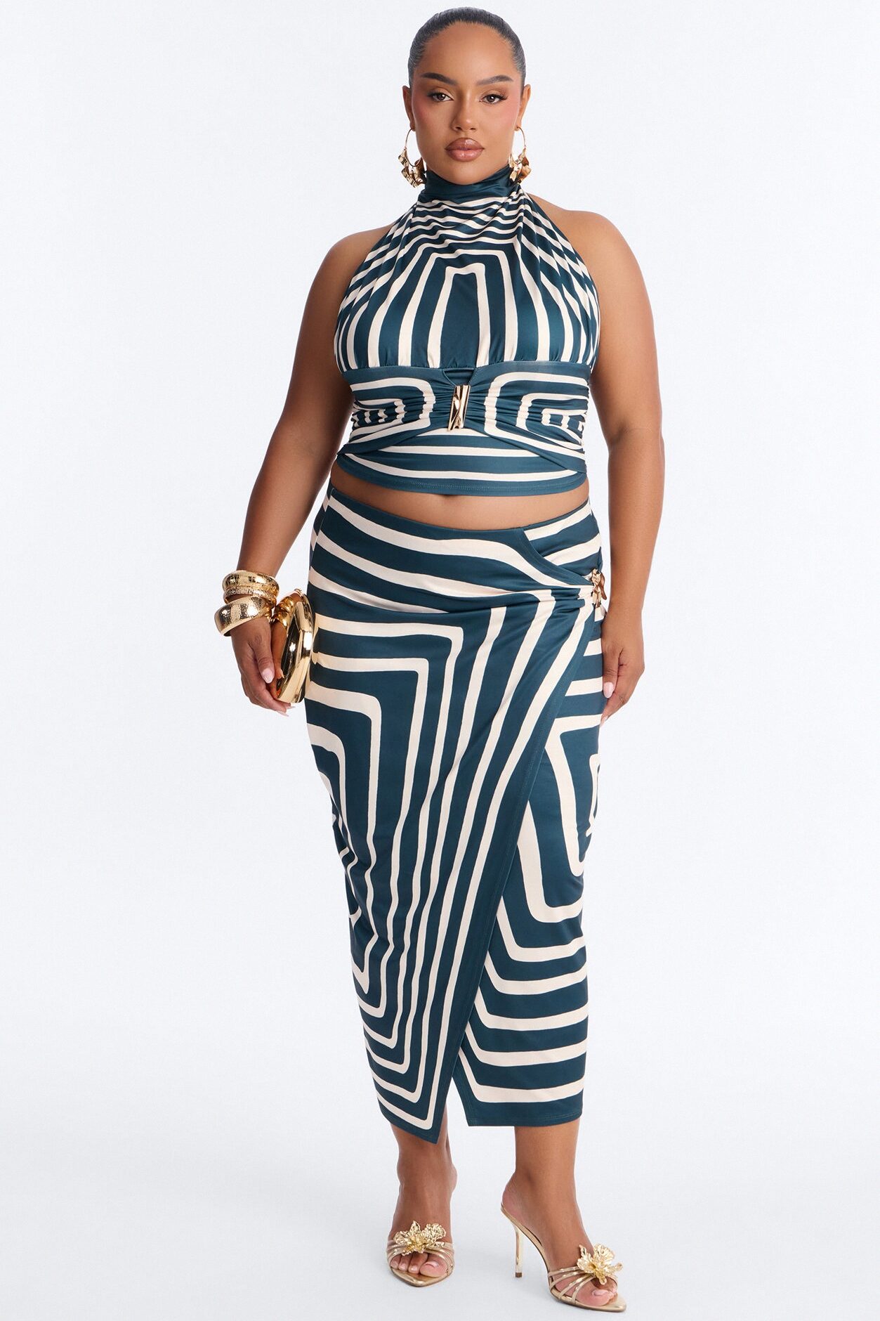 Alexia Wrap Skirt Set - Navy/combo