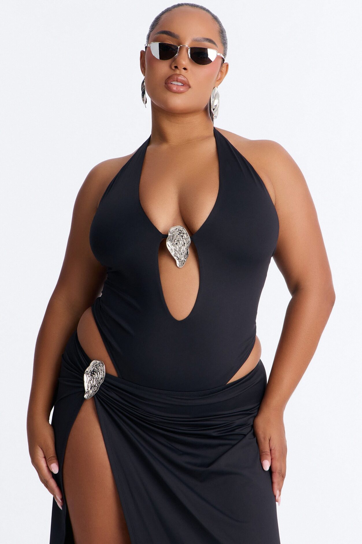 Midnight Goddess Bodysuit Skirt Set - Black