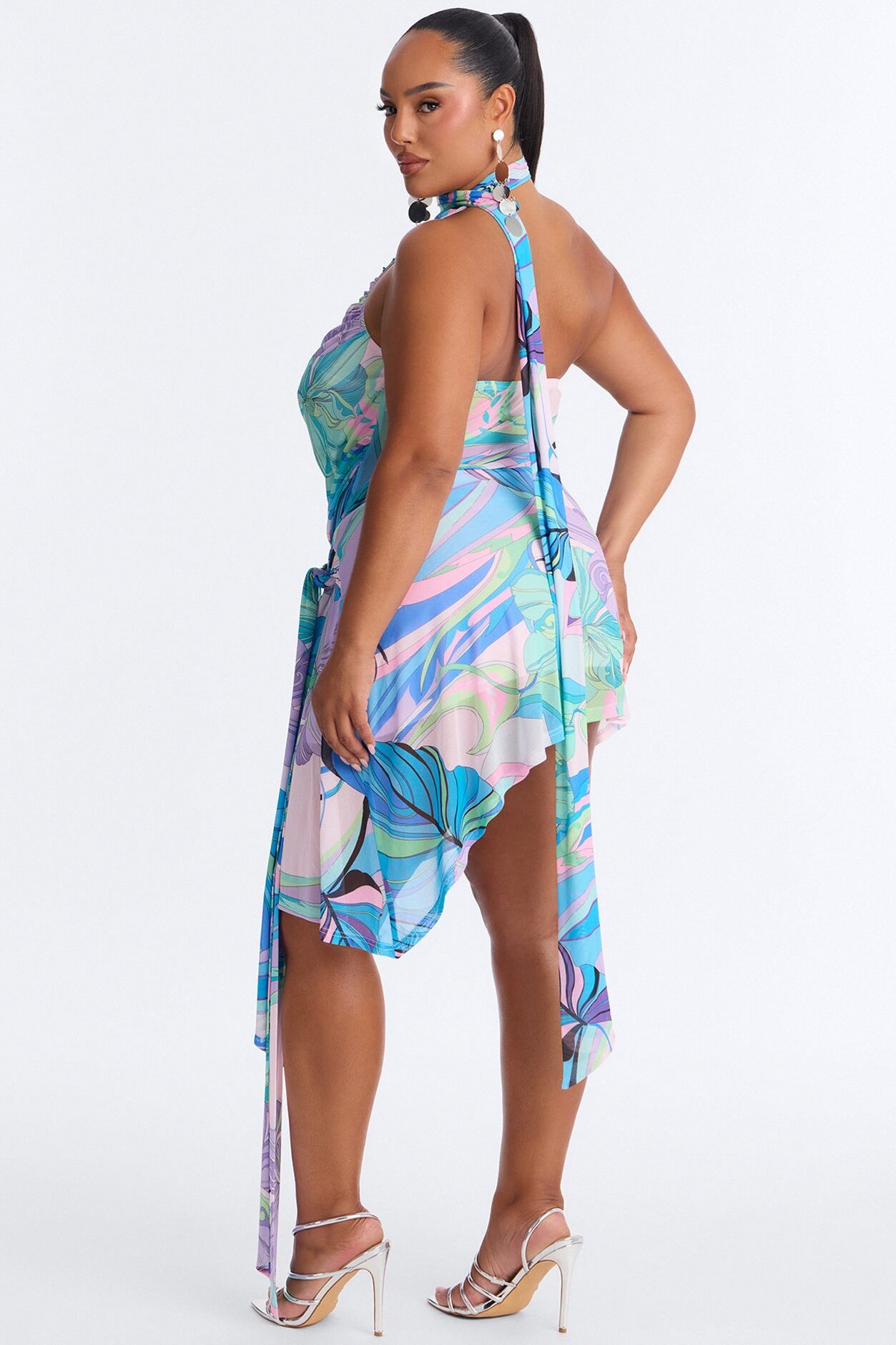 Euro Summer Abstract Mesh Mini Dress - Blue/combo