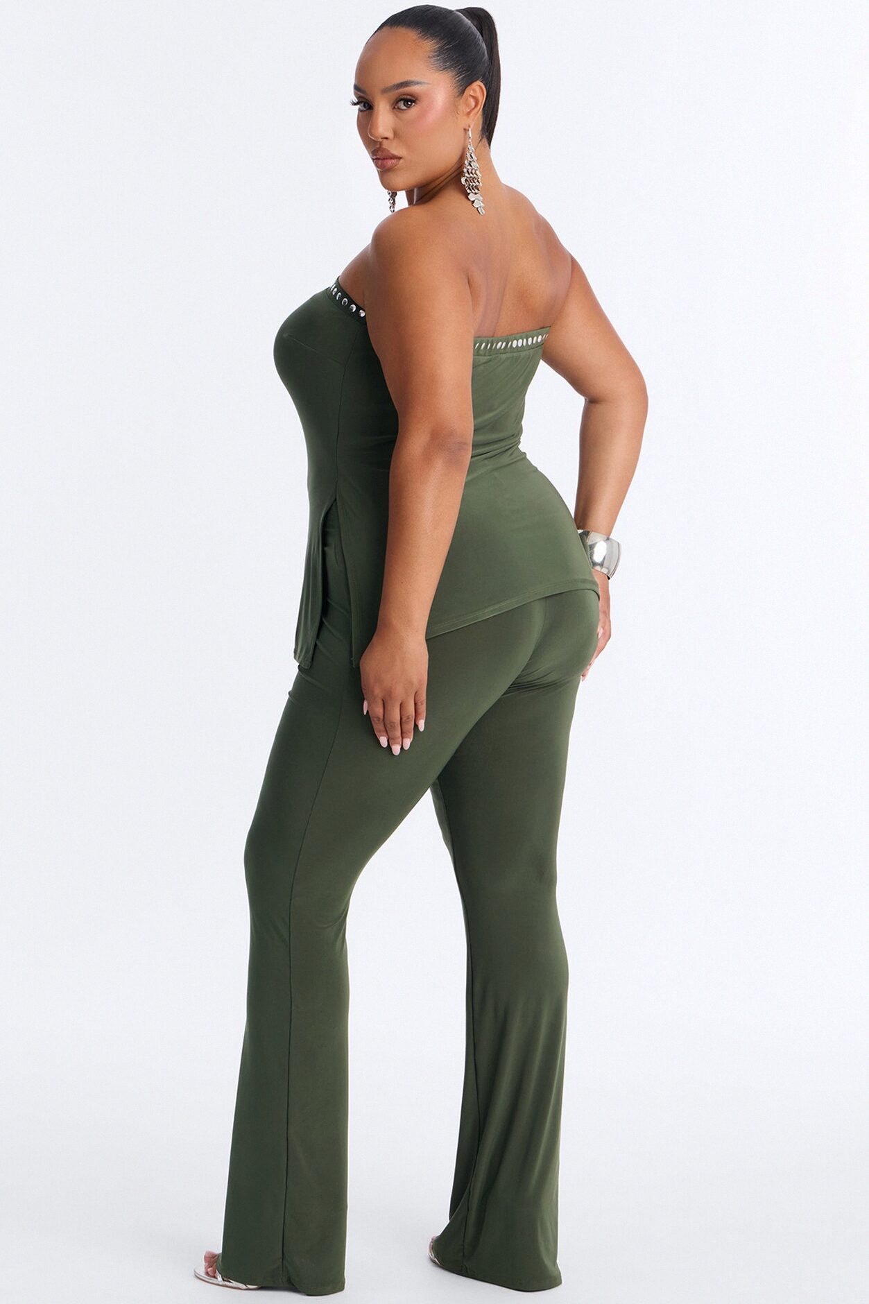 Jemma Strapless Studded Pant Set - Olive