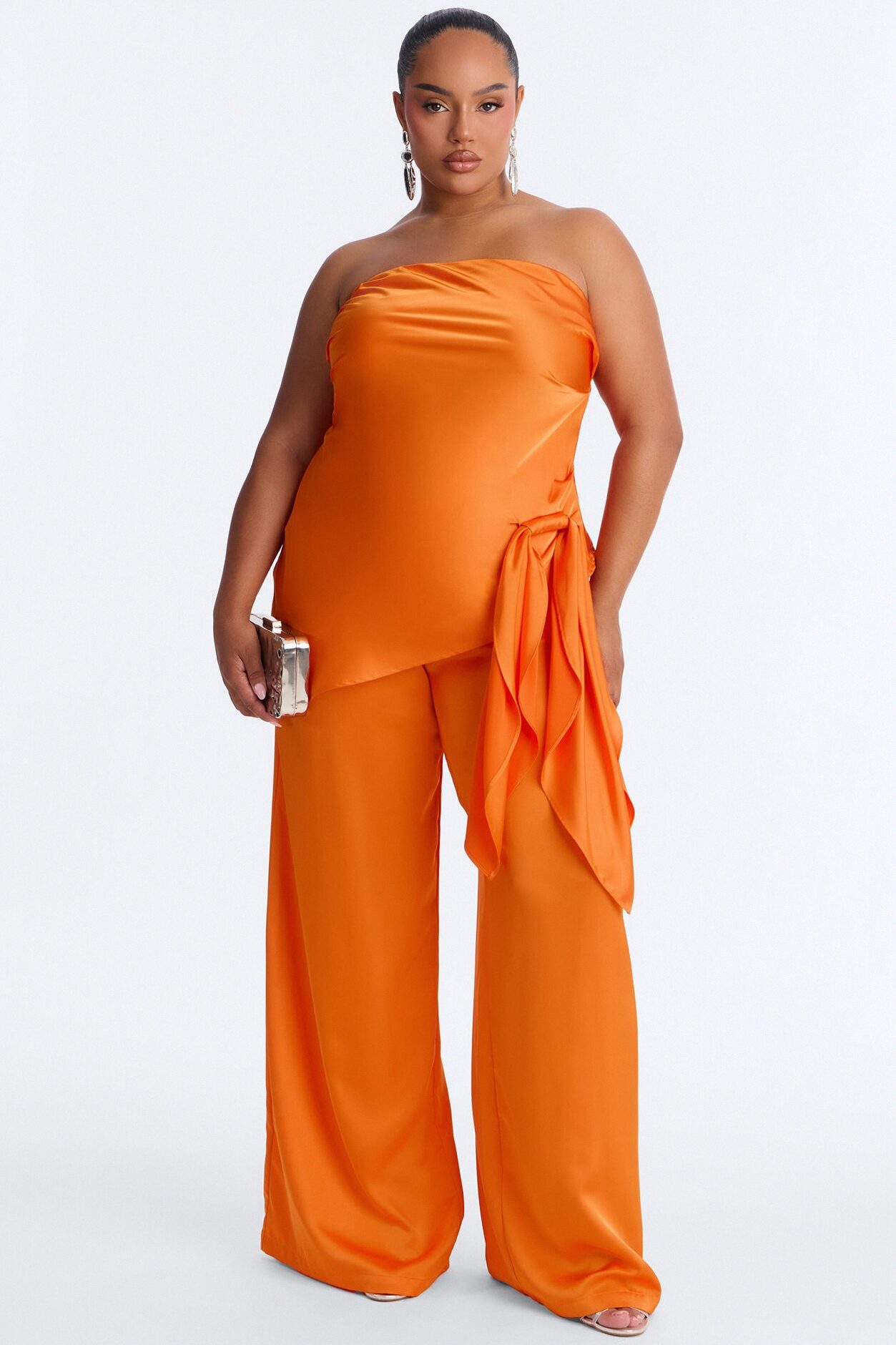 Effortless Strapless Satin Pant Set - Orange