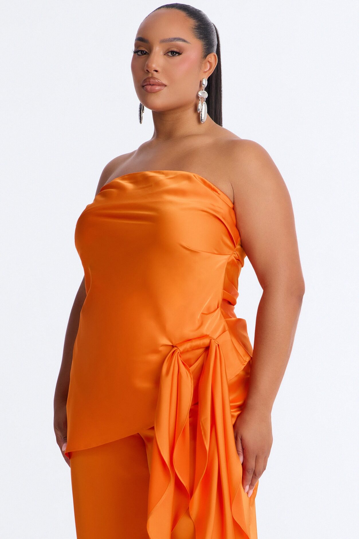 Effortless Strapless Satin Pant Set - Orange