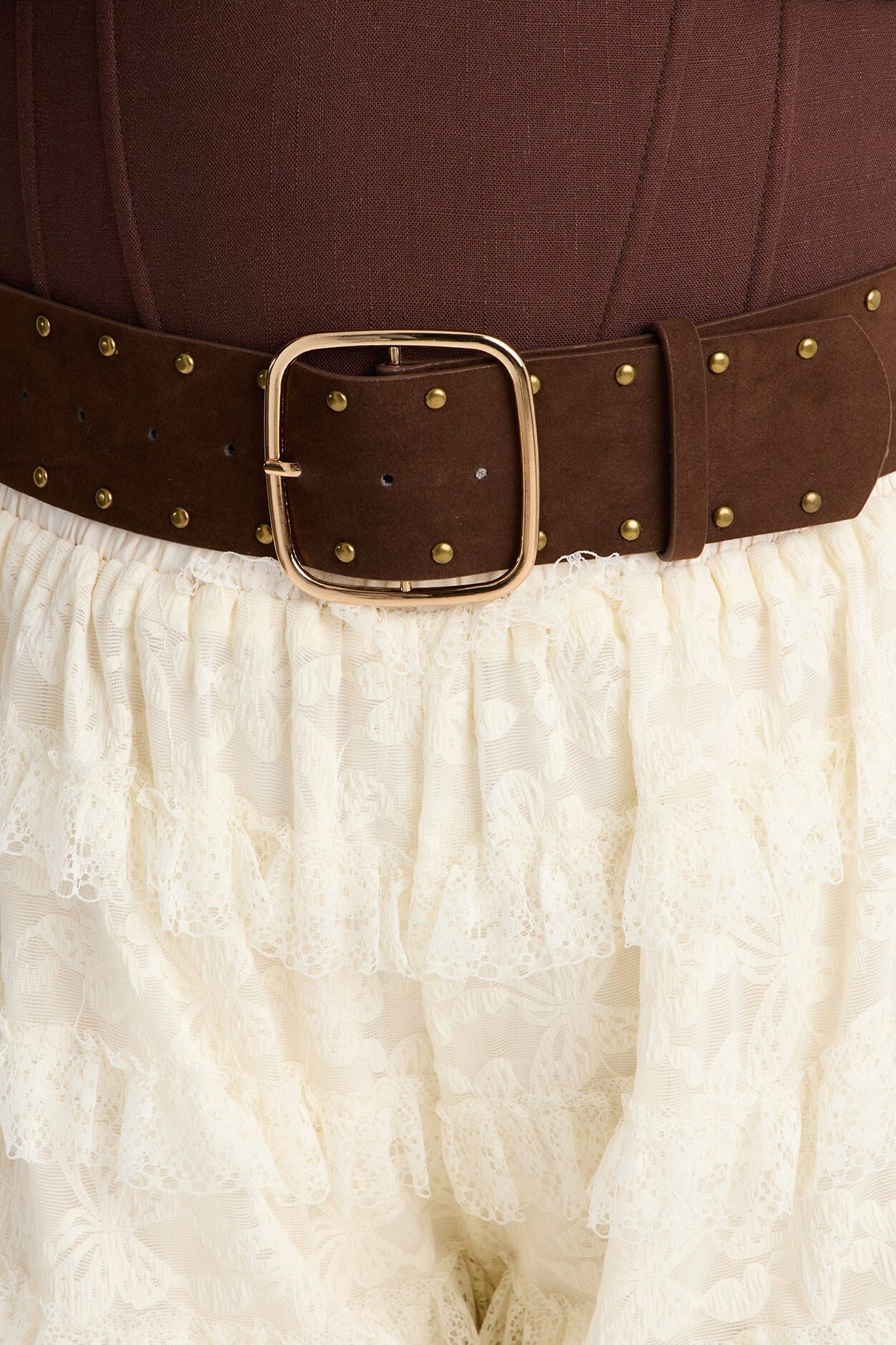 Kelsey Belted Lace Bubble Hem Micro Short - Ivory