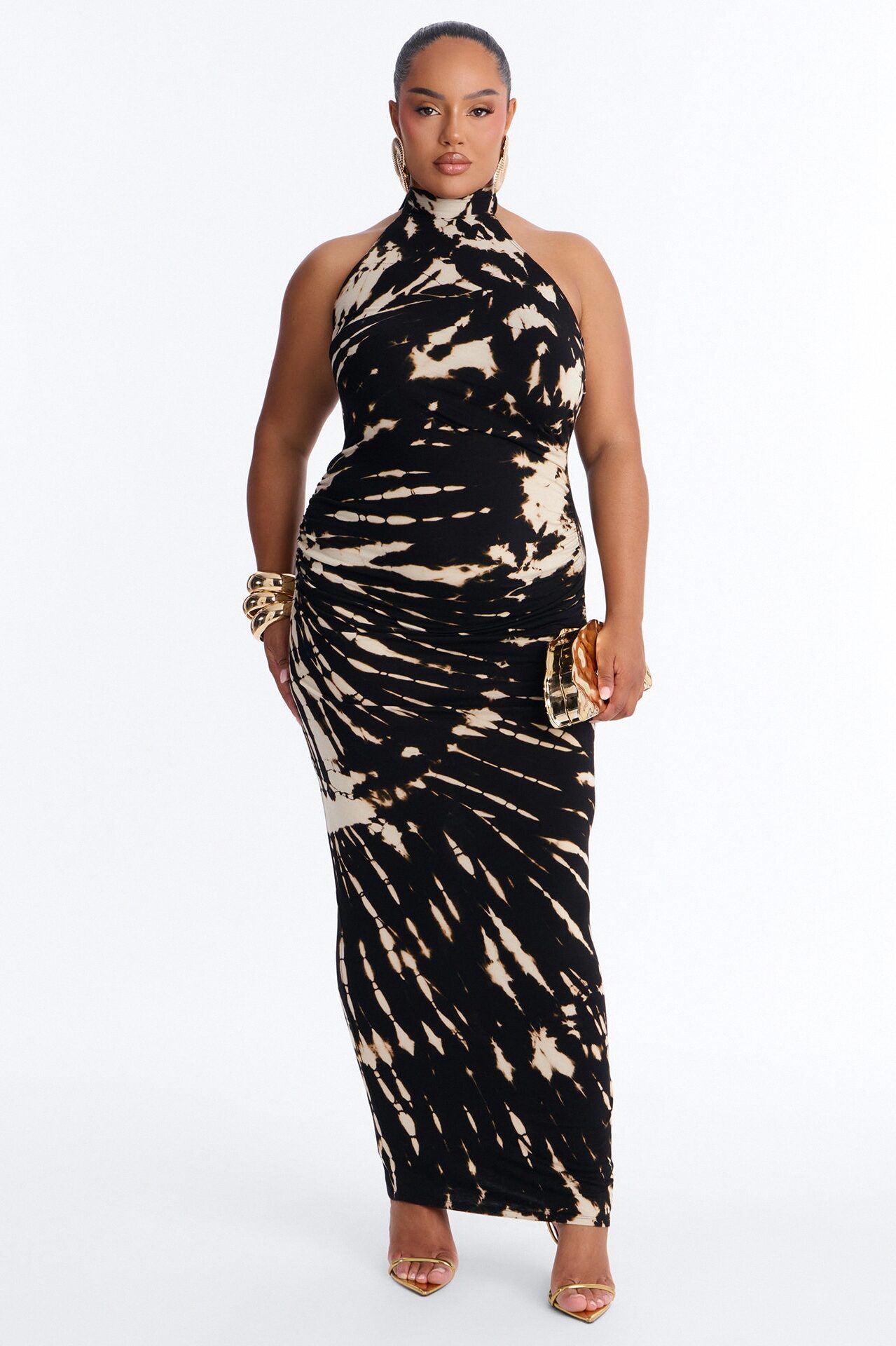 Savannah Tie Dye Halter Maxi Dress - Black/combo