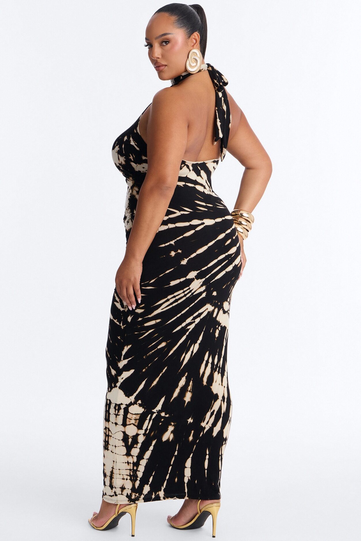 Savannah Tie Dye Halter Maxi Dress - Black/combo
