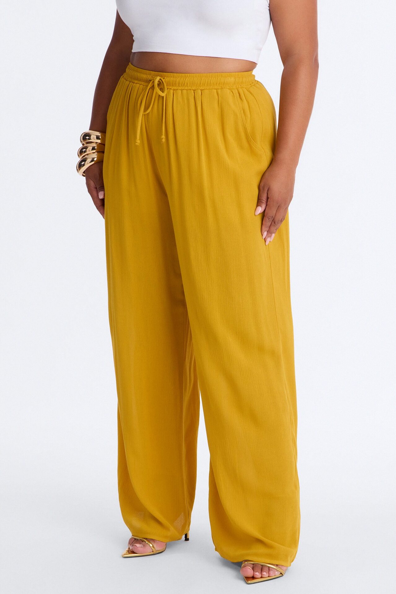 In Cannes For The Summer Wide Leg Gauze Pant - Mustard