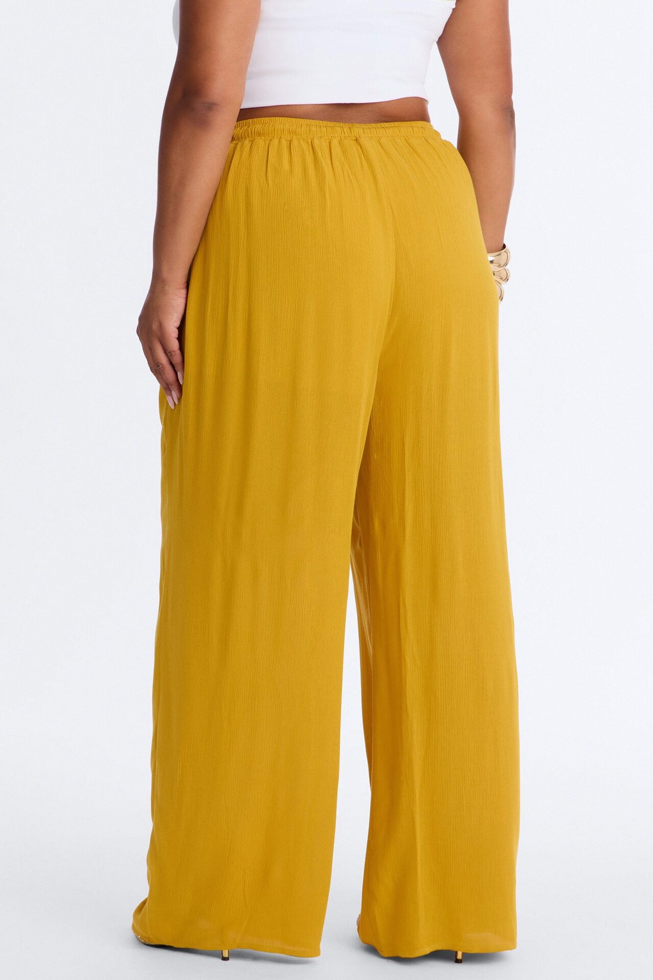 In Cannes For The Summer Wide Leg Gauze Pant - Mustard