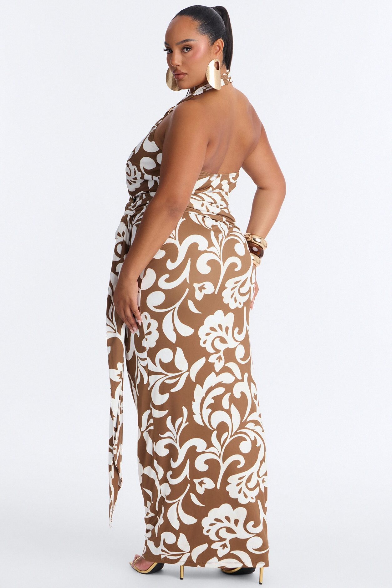 Athena Halter Maxi Dress - Brown/combo