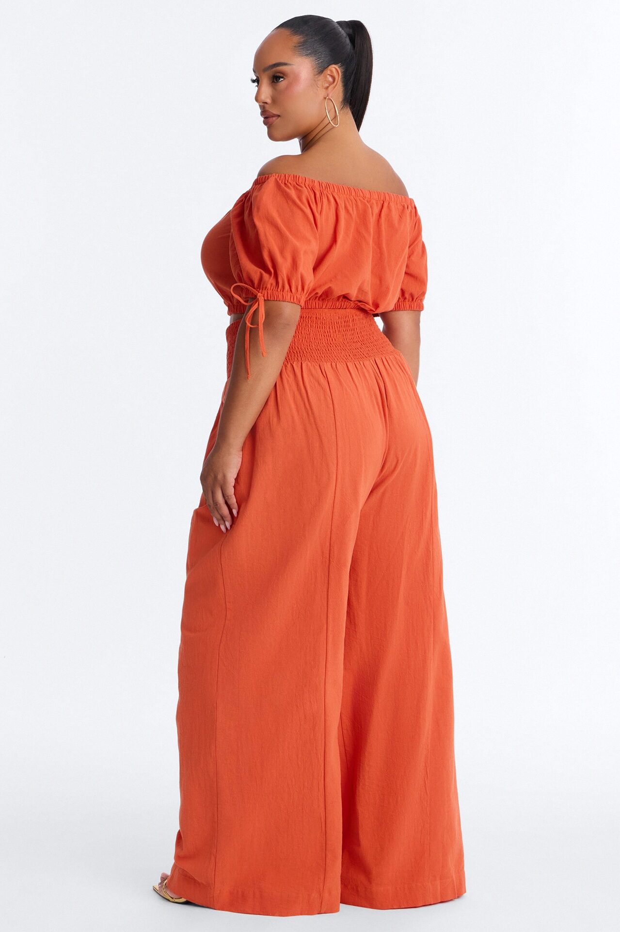 Chrissie Linen Smocked Pant Set - Orange