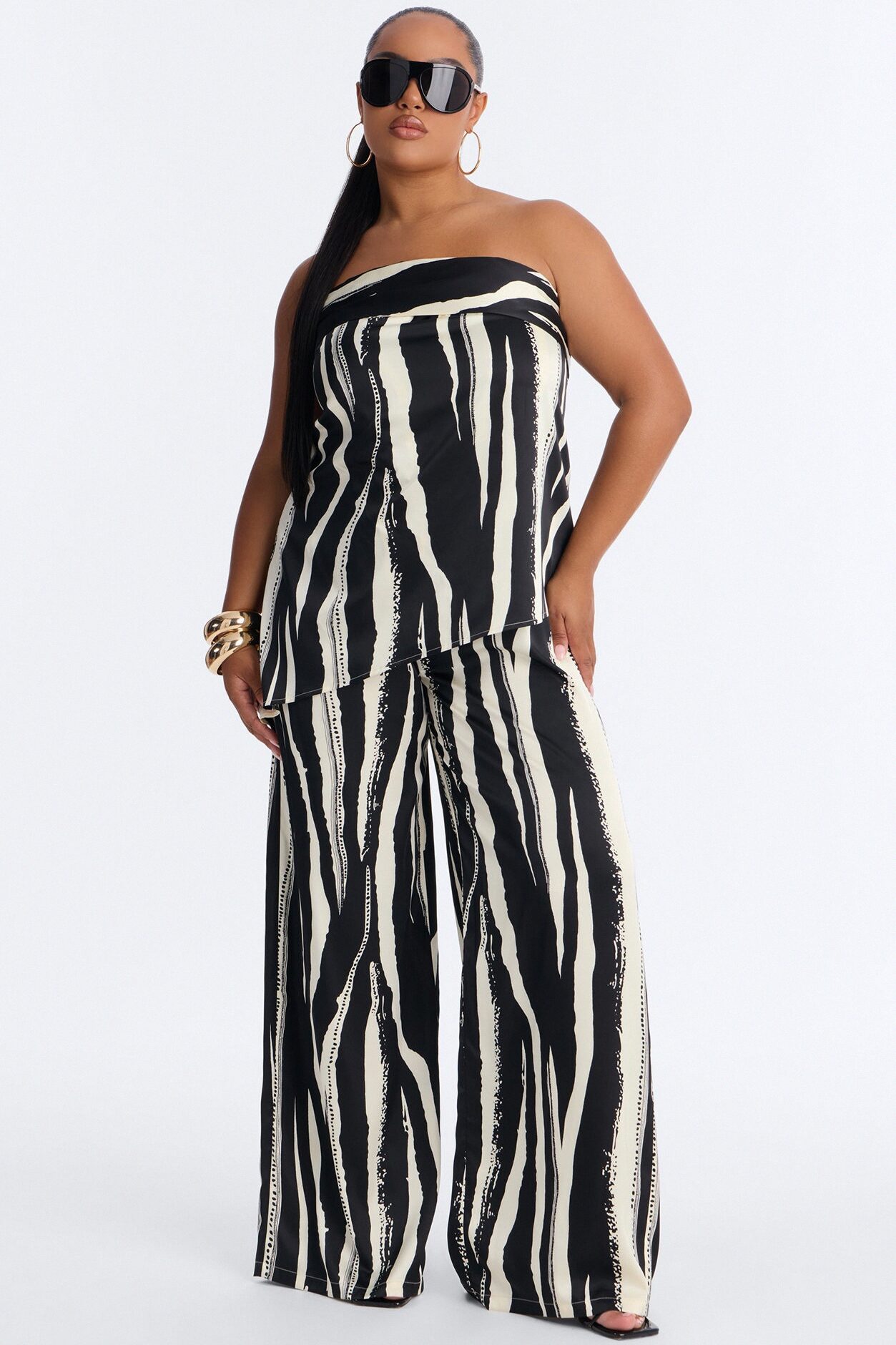 Mella Draped Wide Leg Jumpsuit - Black/White