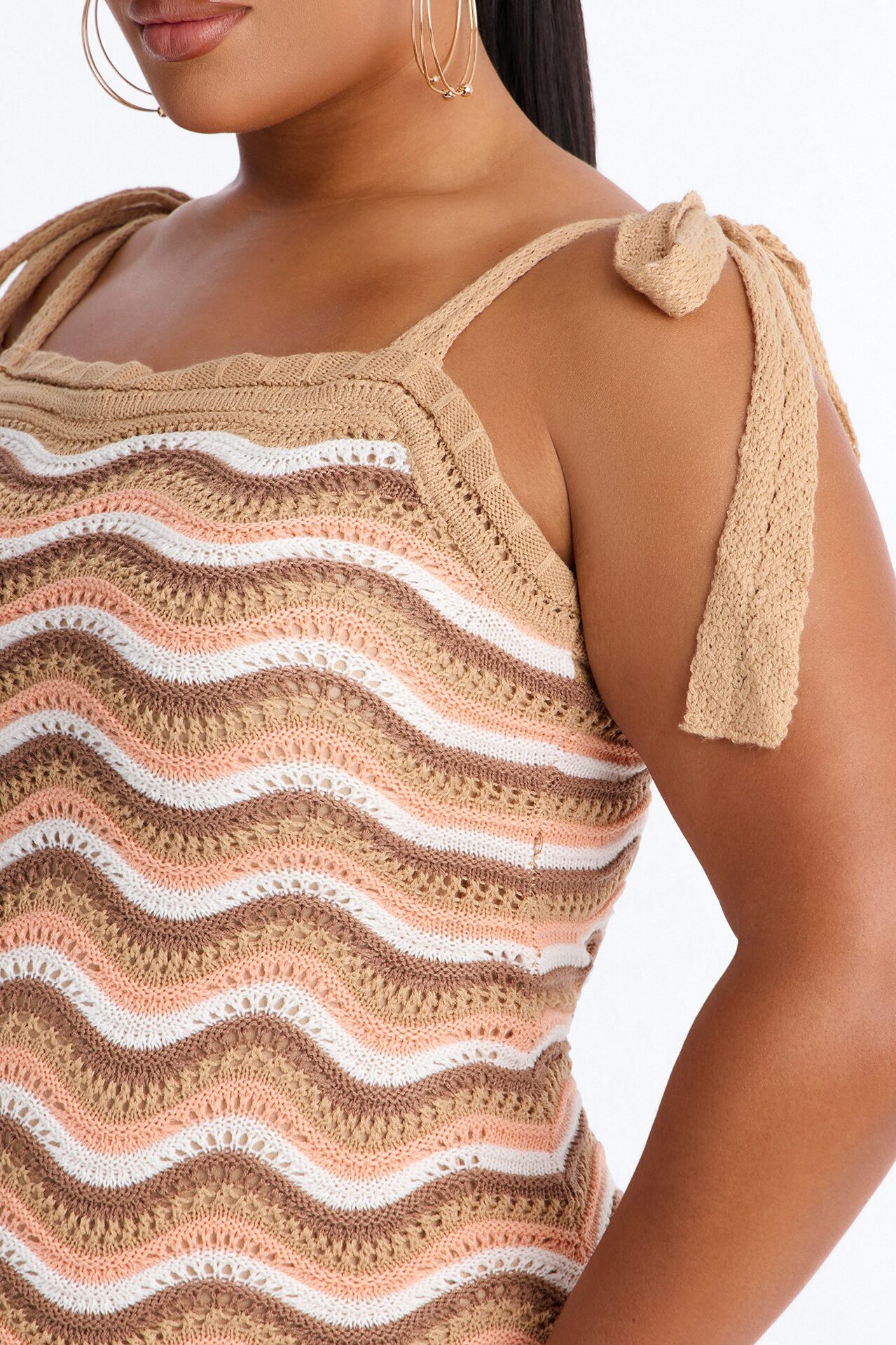 Christy Chevron Crochet Mini Dress - Taupe/combo