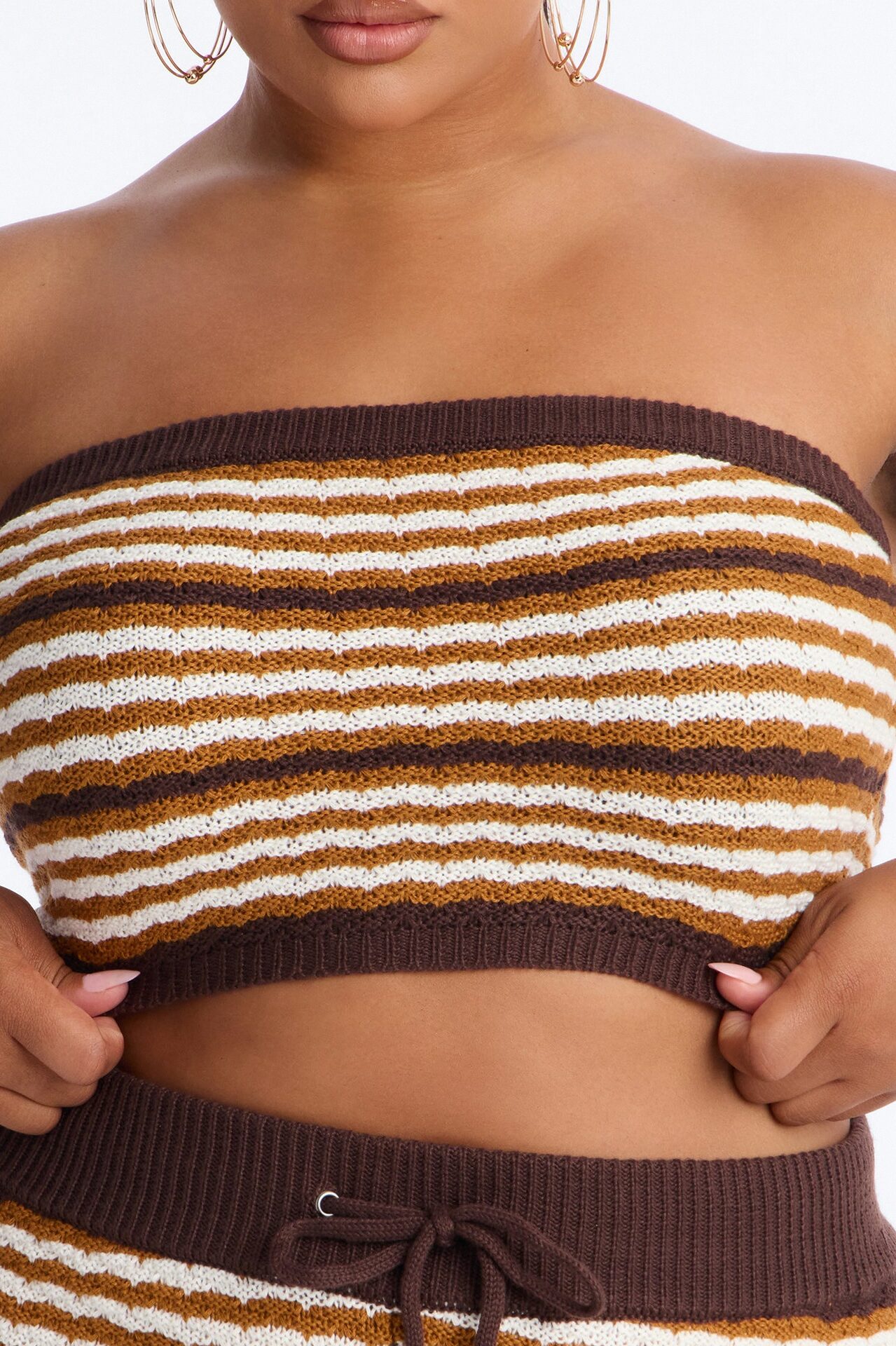 Beth Striped Crochet Short Set - Brown/combo