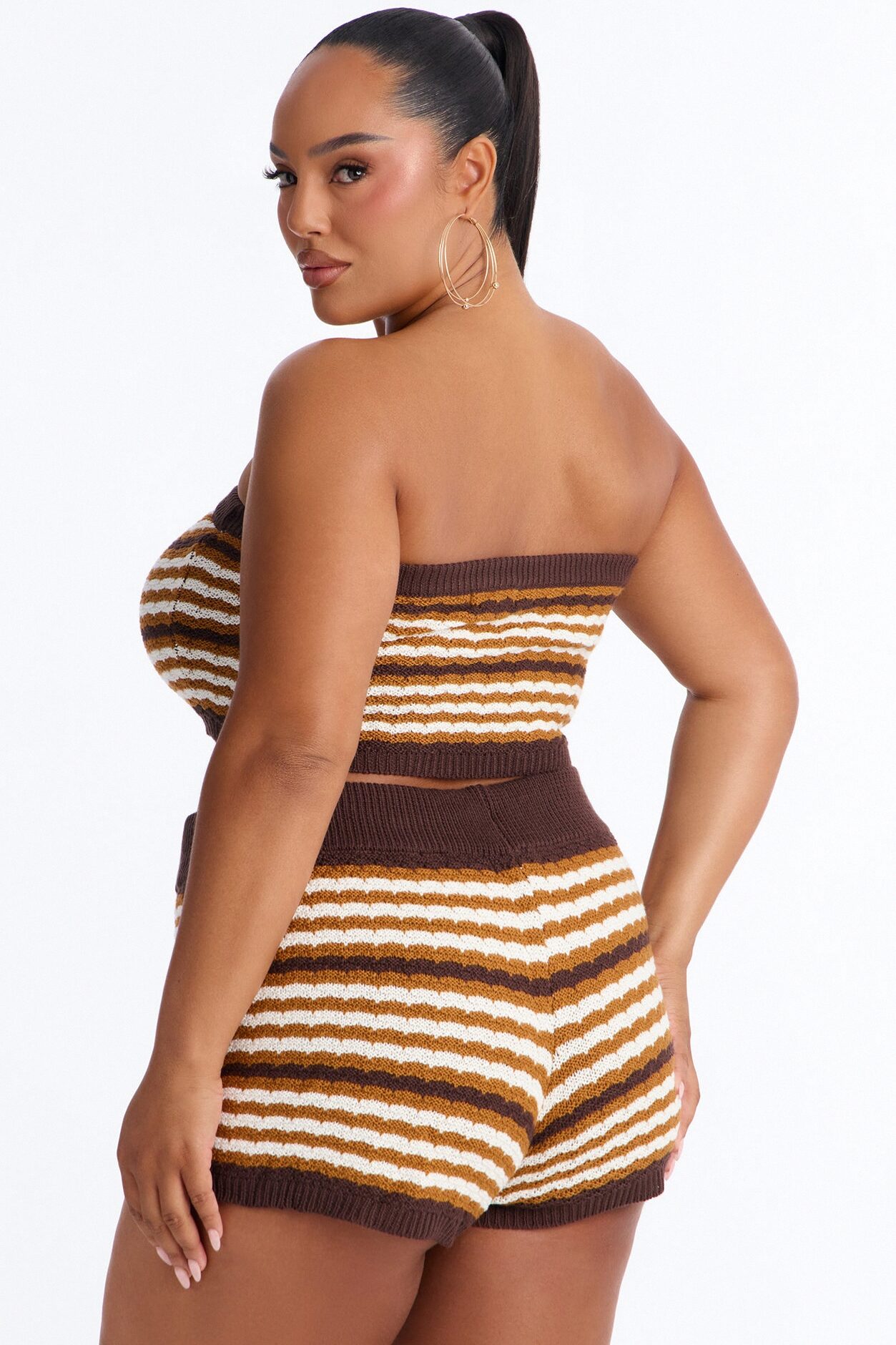 Beth Striped Crochet Short Set - Brown/combo