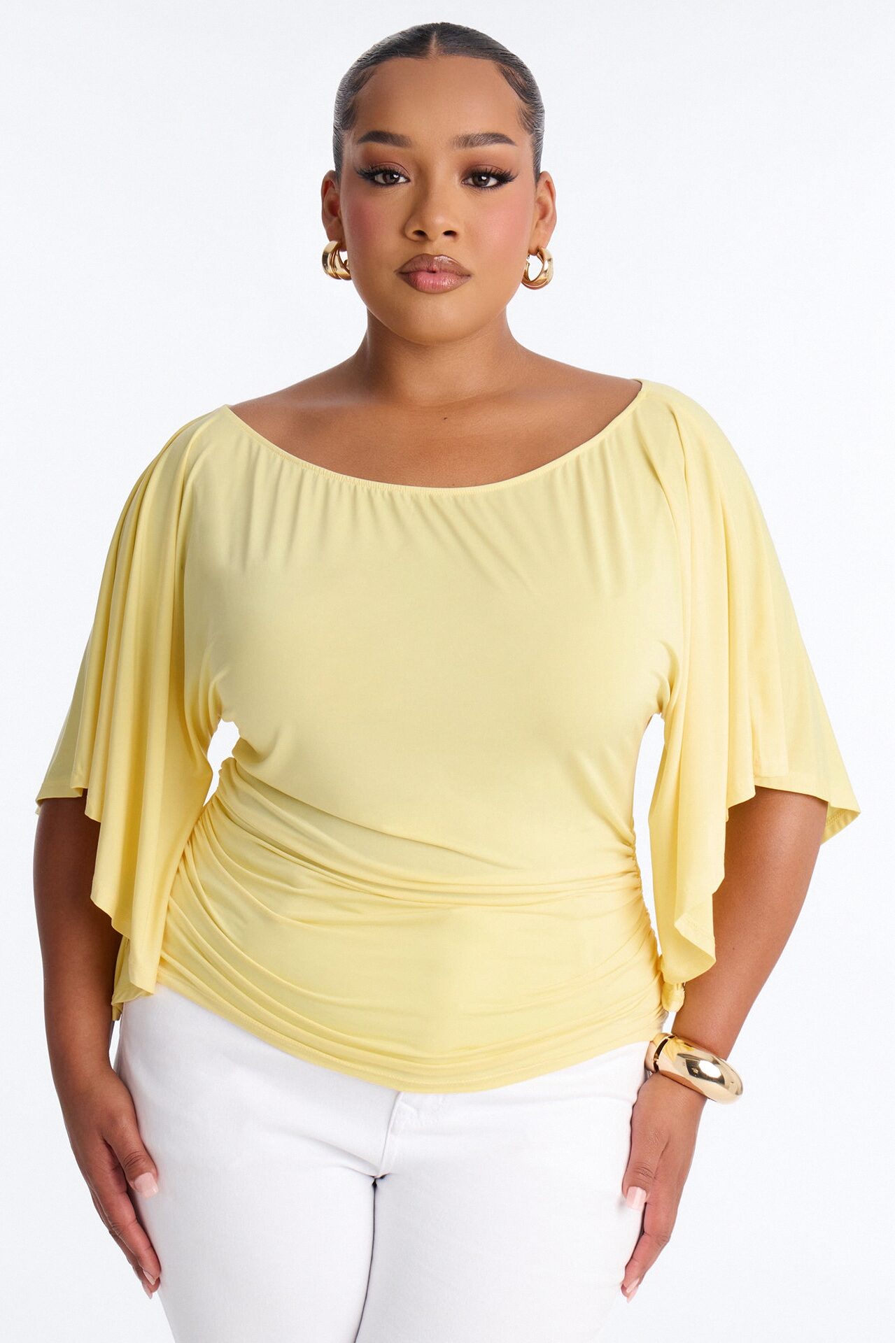 Cierra Cinched Waist Short Sleeve Top - ButterYellow