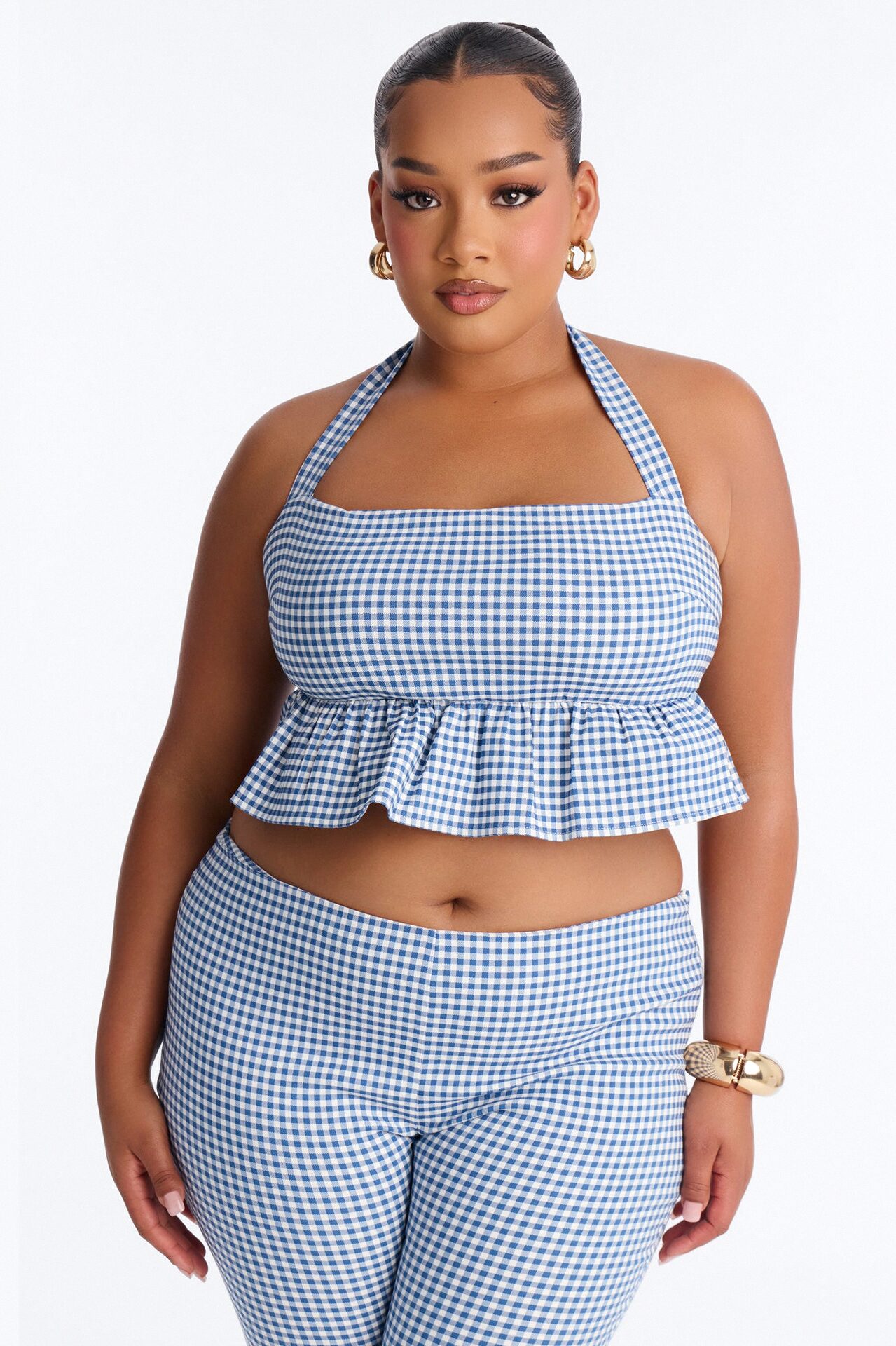 Dorothy Darling Halter Ruffled Gingham Top - Blue