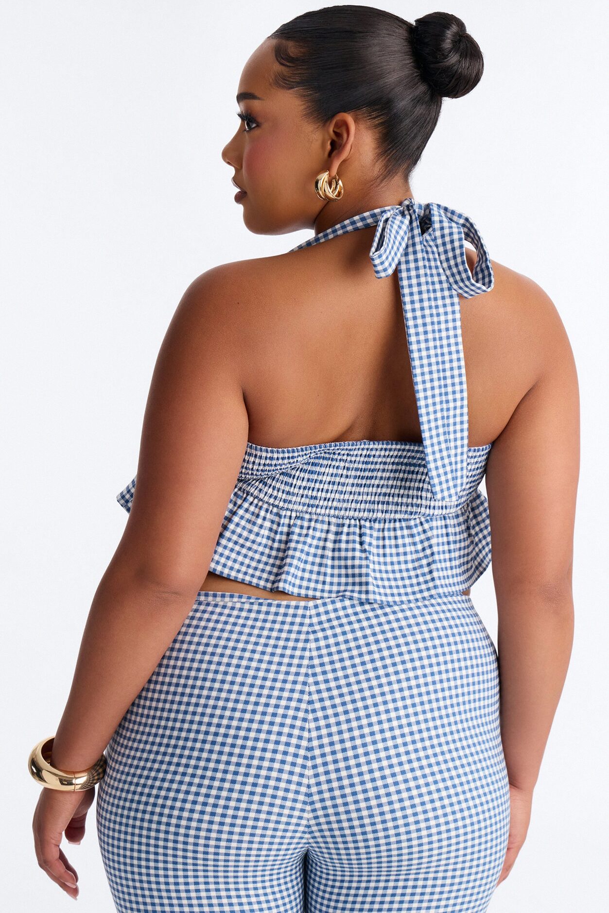 Dorothy Darling Halter Ruffled Gingham Top - Blue