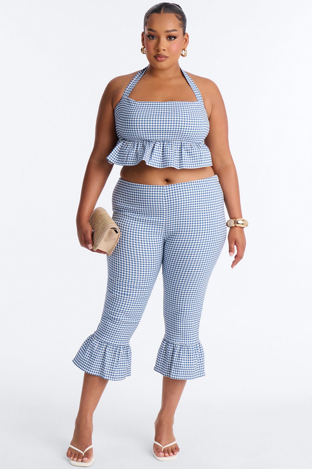 Dorothy Darling Ruffle Trim Gingham Capri - Blue