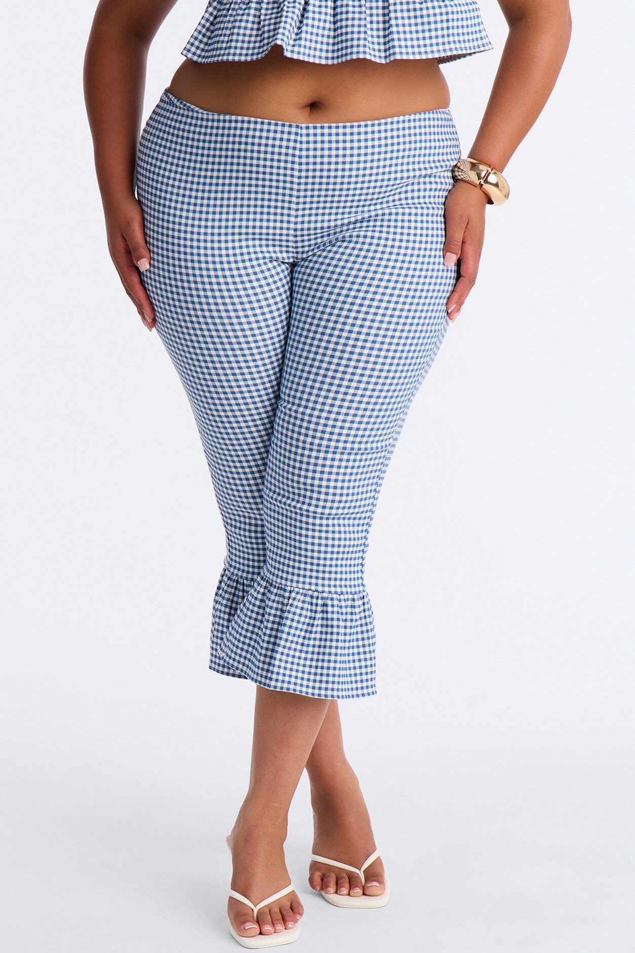 Dorothy Darling Ruffle Trim Gingham Capri - Blue