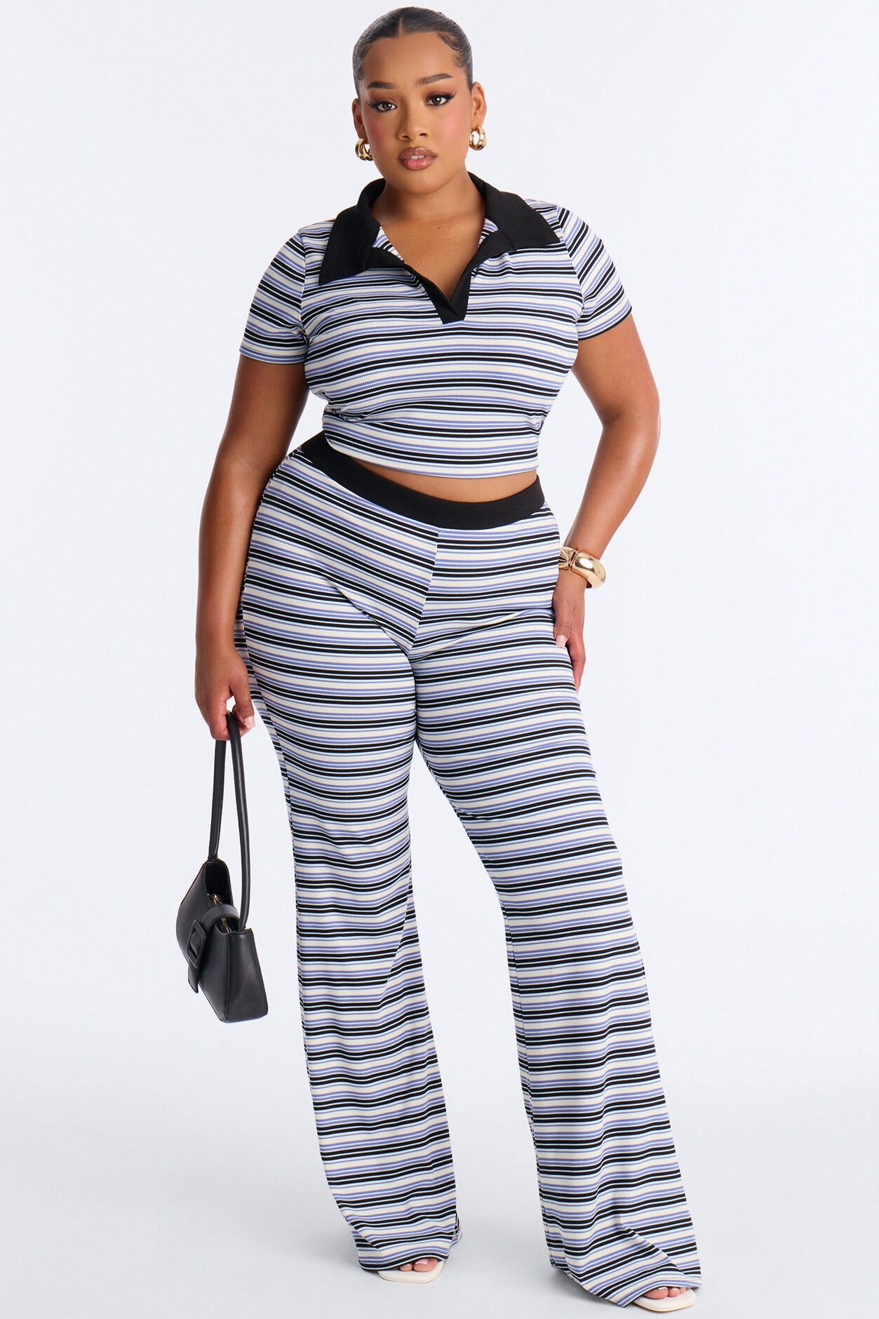 Serving Stripes Ribbed Pant Set - Blue/combo