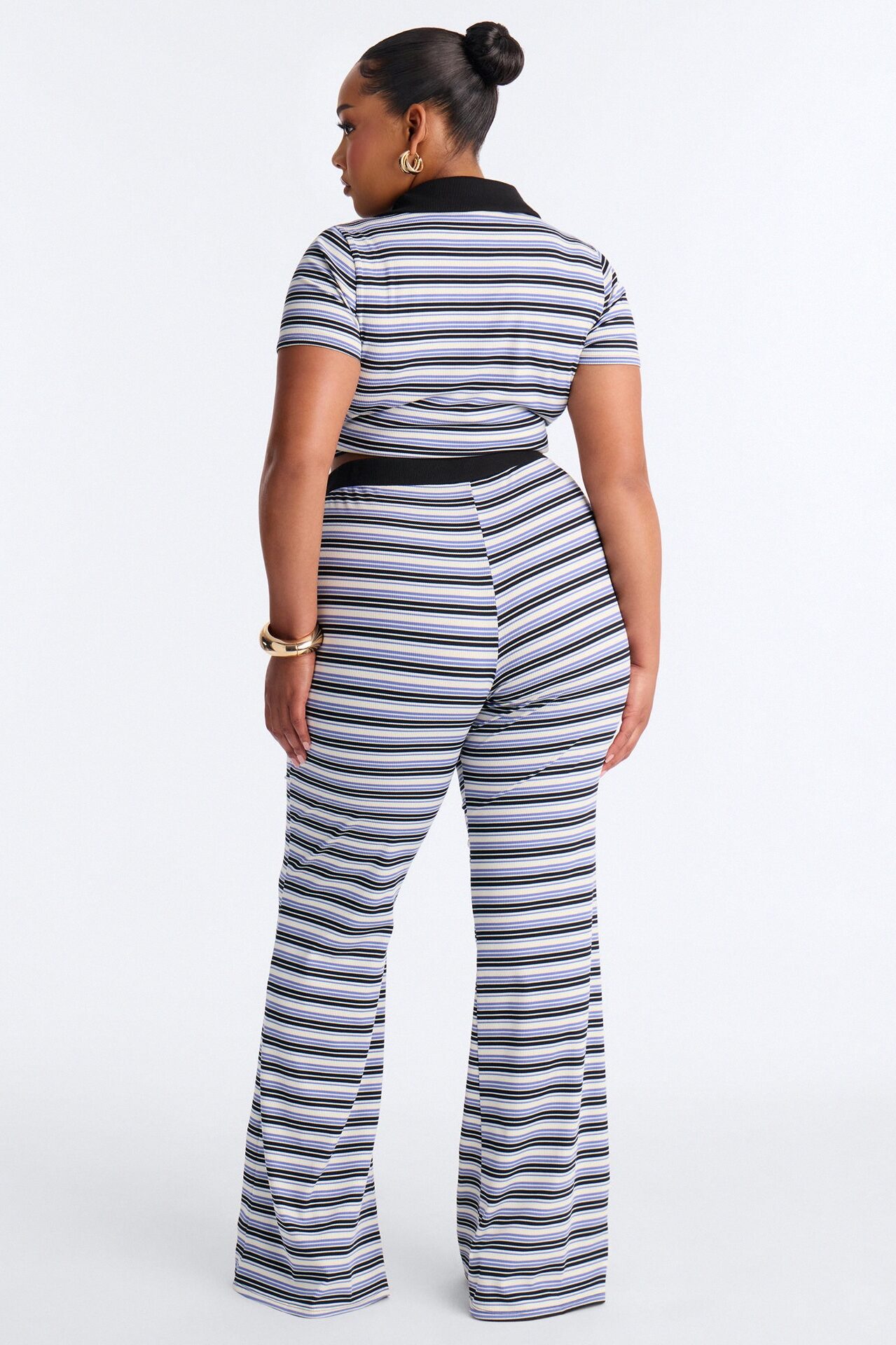 Serving Stripes Ribbed Pant Set - Blue/combo