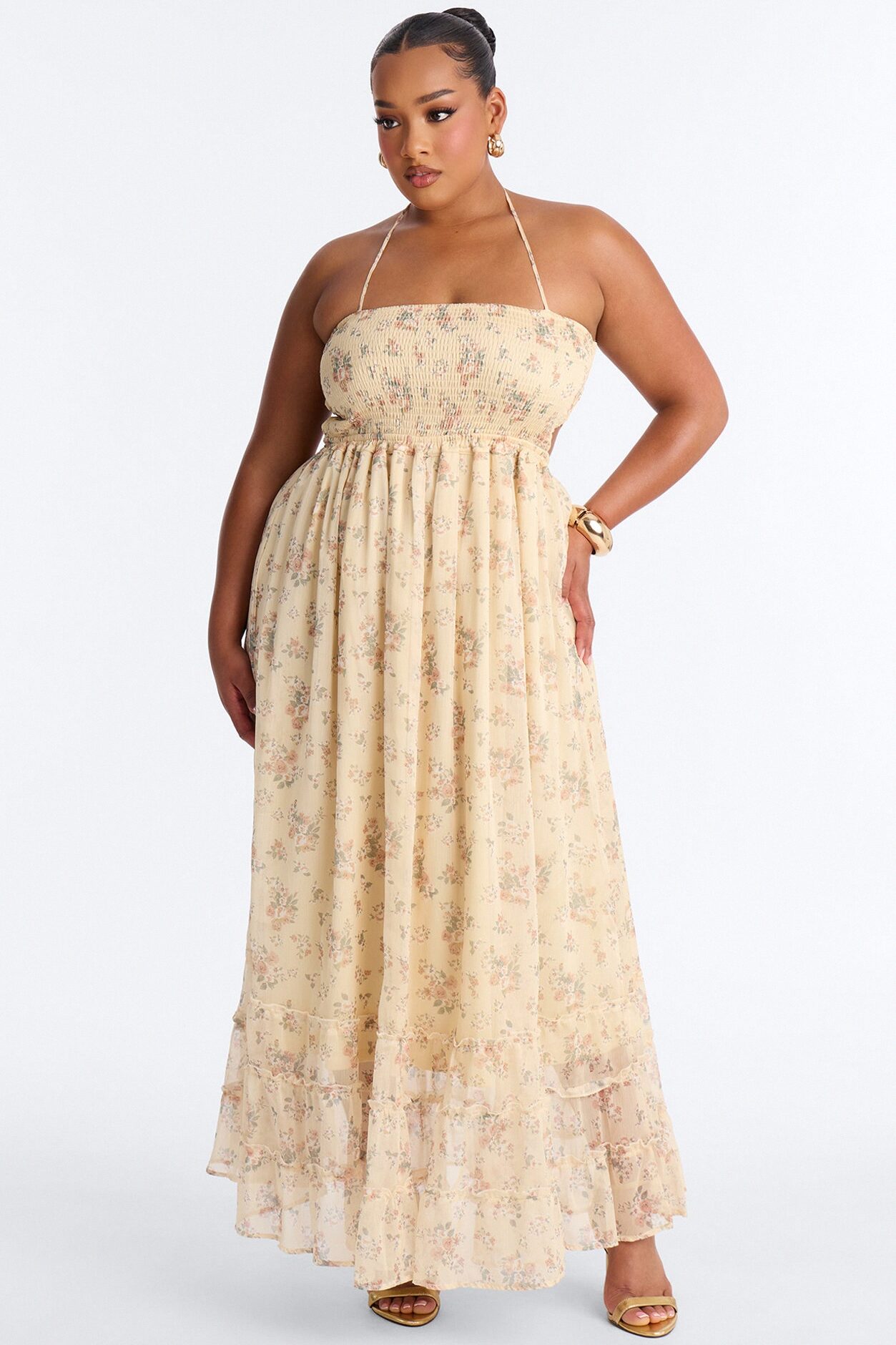 Lilah Floral Backless Maxi Dress - Yellow/combo