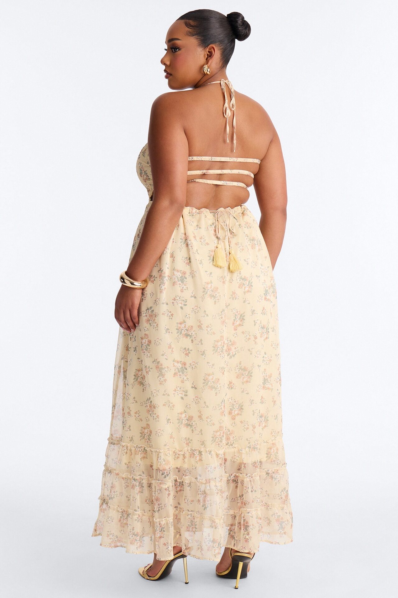 Lilah Floral Backless Maxi Dress - Yellow/combo