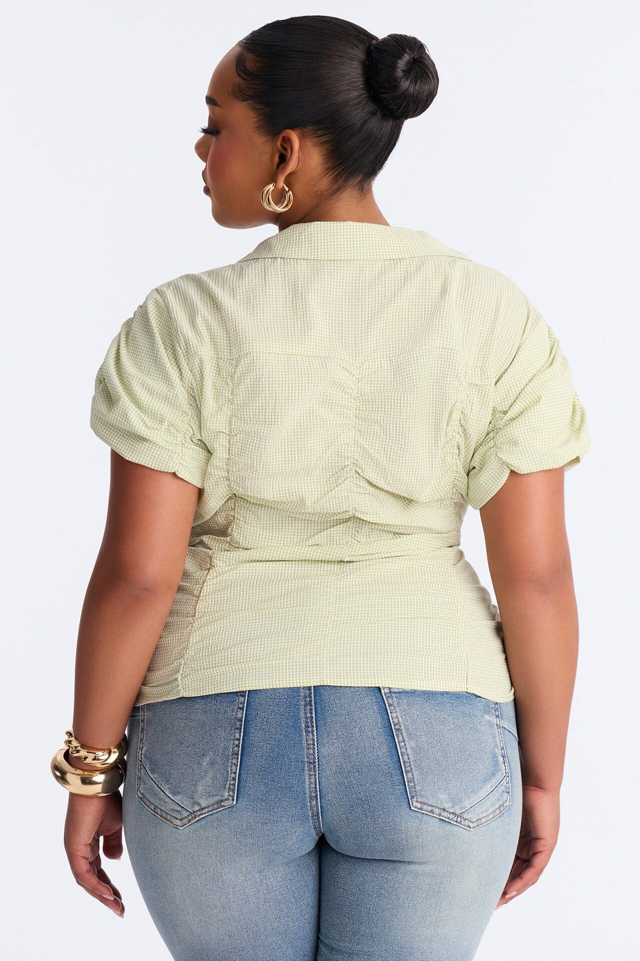 Streetwear Sweetness Ruched Gingham Top - Sage/combo