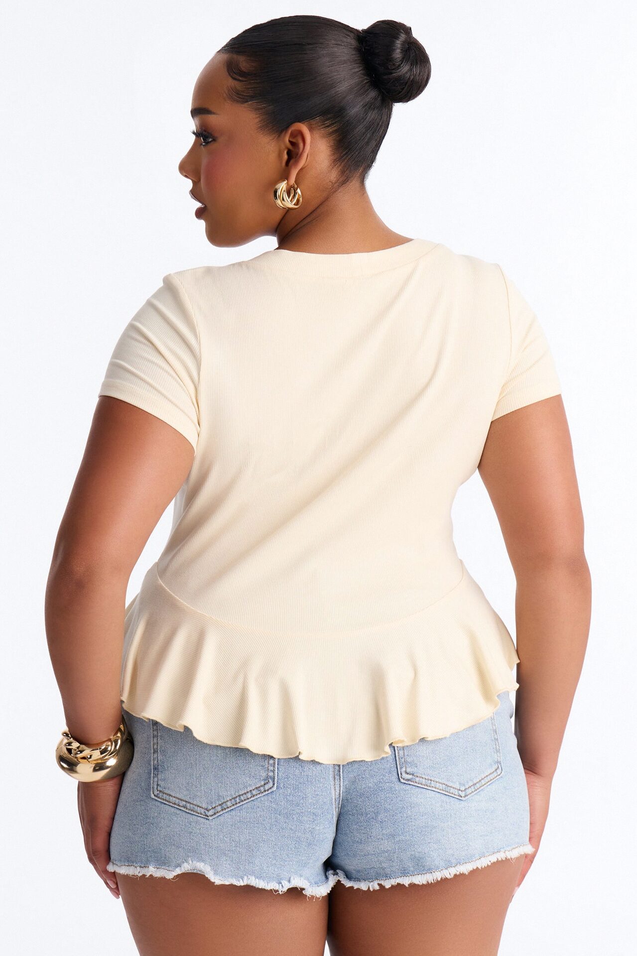 Arrow Short Sleeve Button Up Top - Ivory