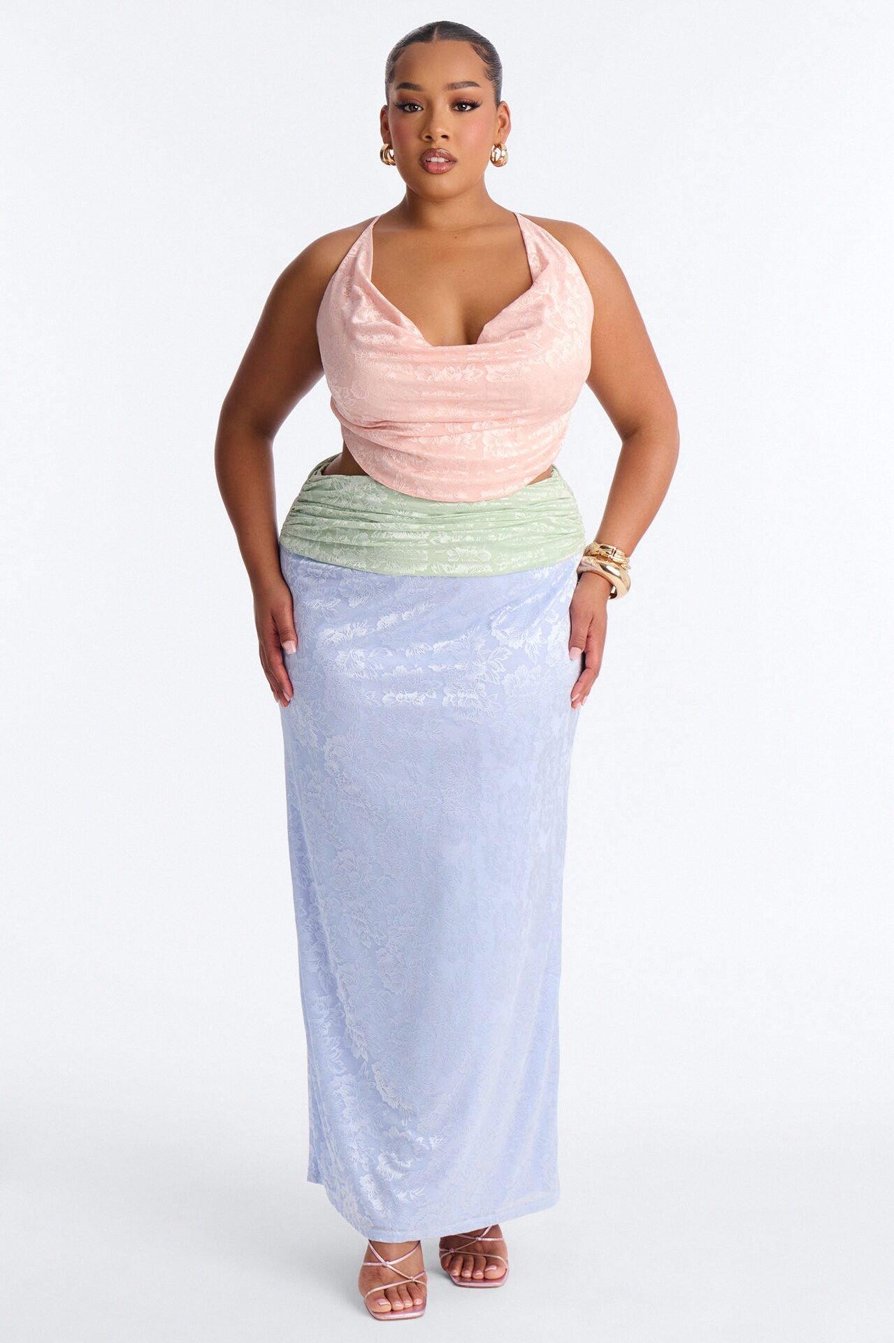 Liona Lace Maxi Skirt Set - Pink/combo