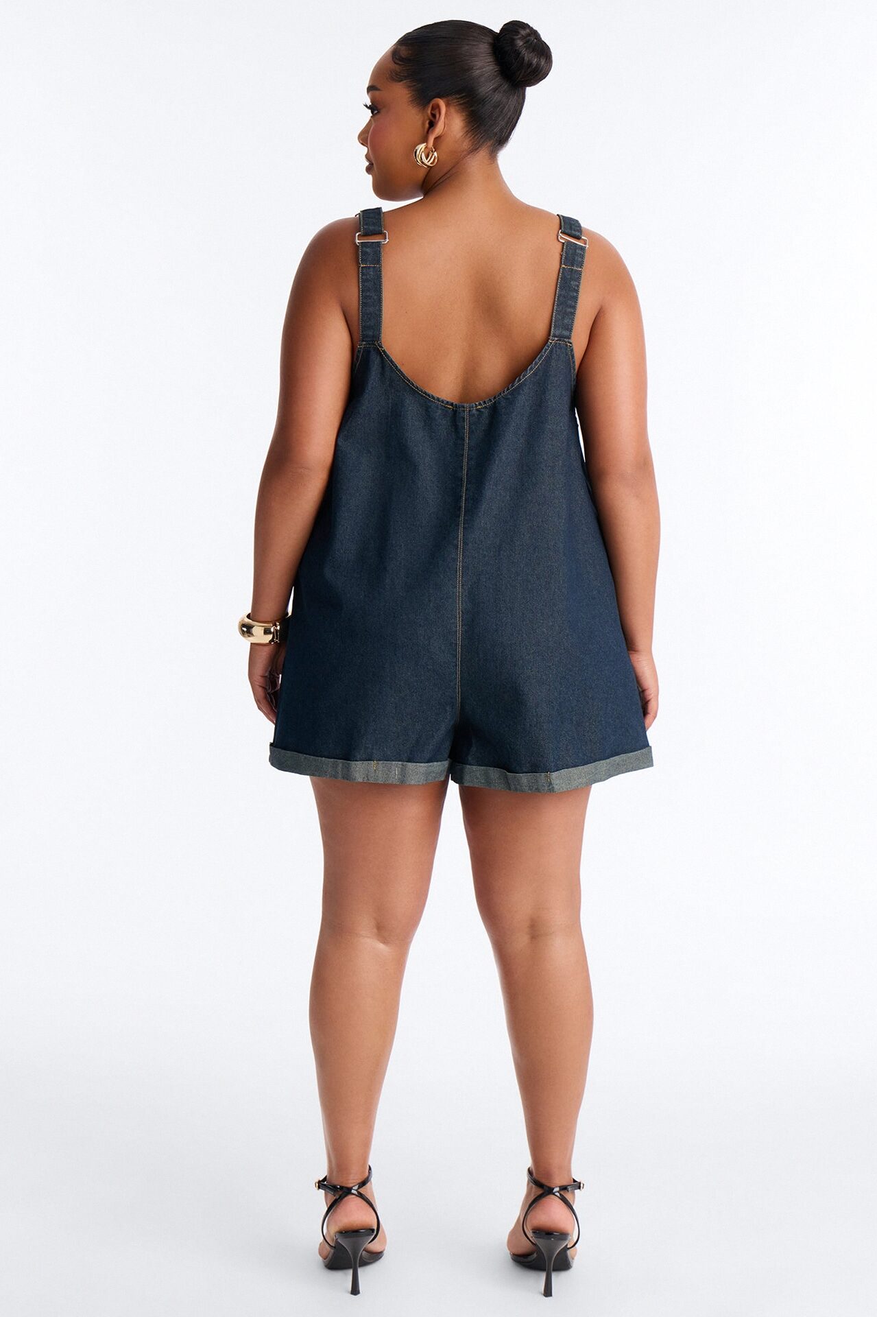Janie Low Back Denim Romper - Dark Denim
