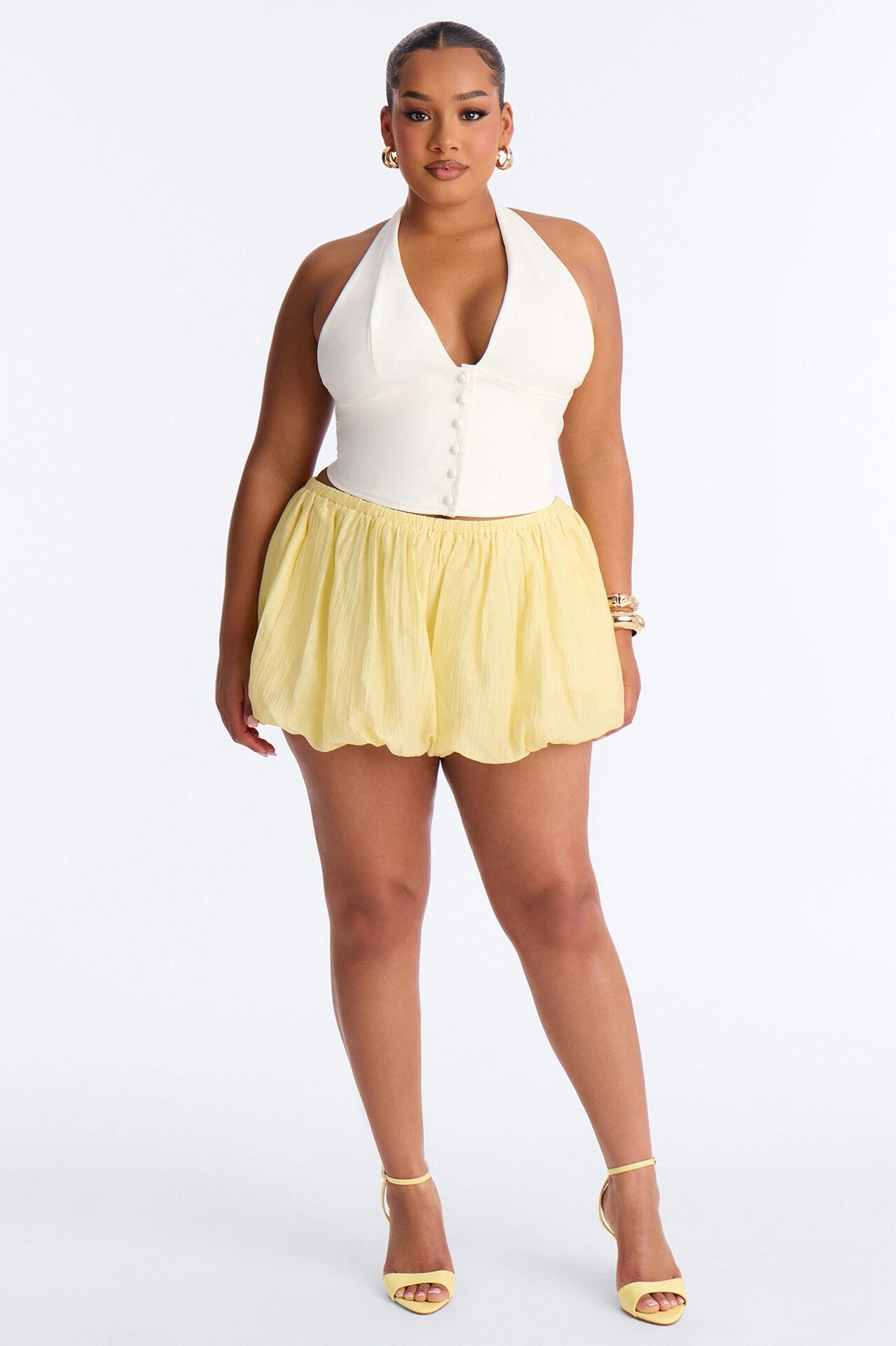Rayna Button Front Halter Top - Cream