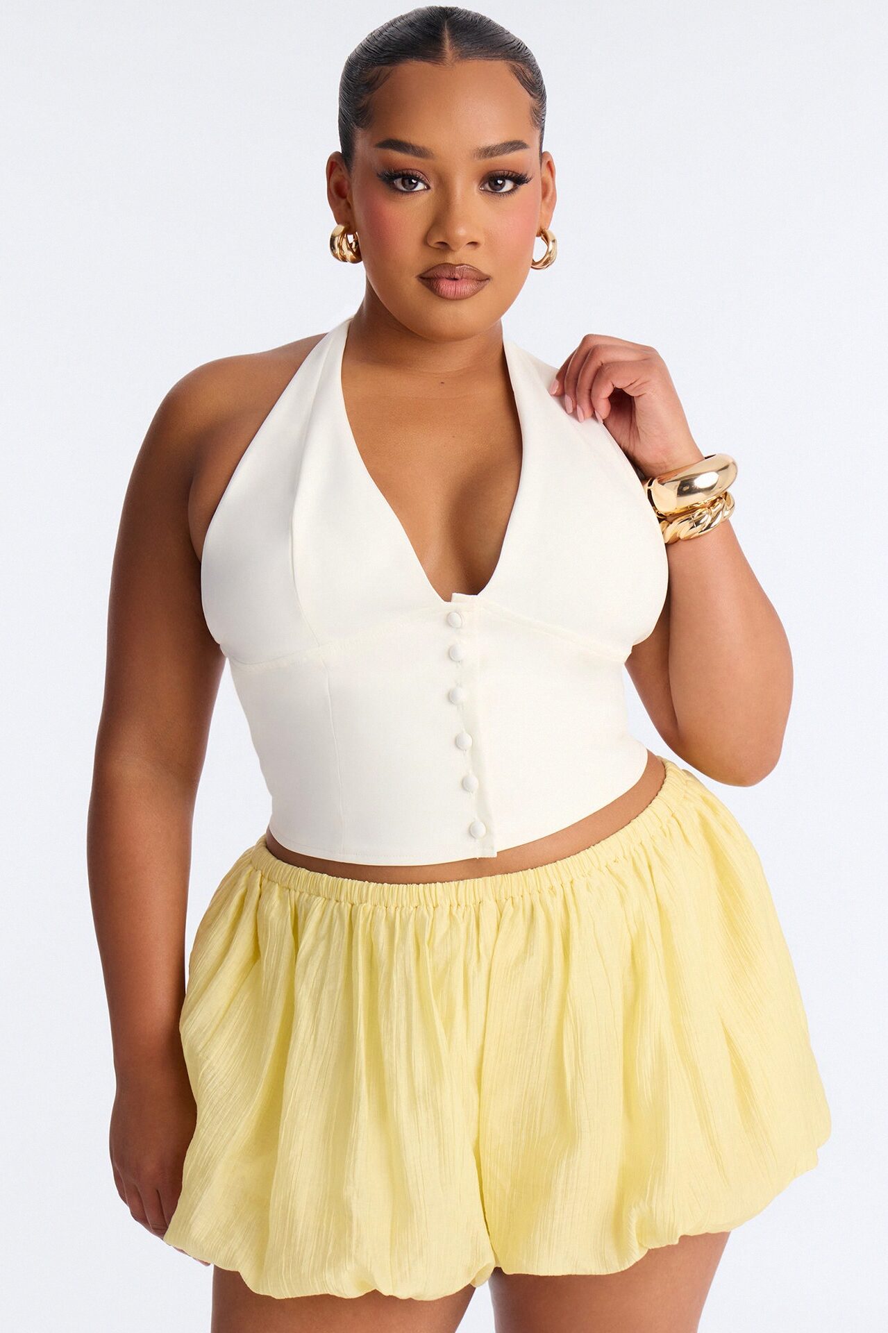 Rayna Button Front Halter Top - Cream