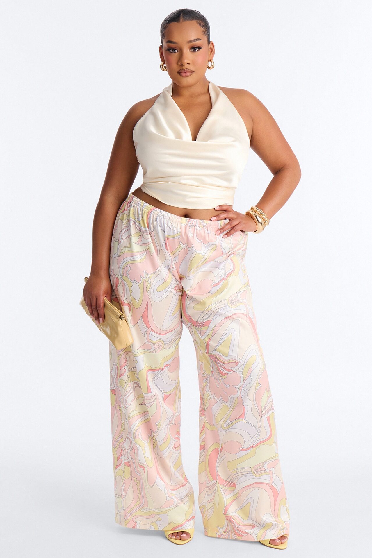 Cordelia Mid Rise Printed Wide Leg Pant - Yellow/combo