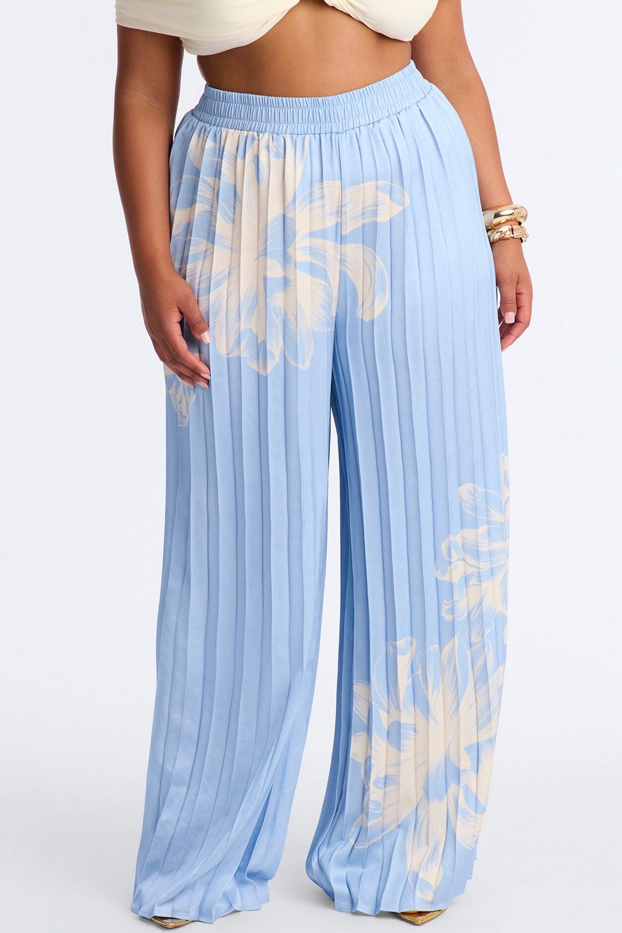 Let's Go Babe Satin Printed Wide Leg Pant - Blue/combo