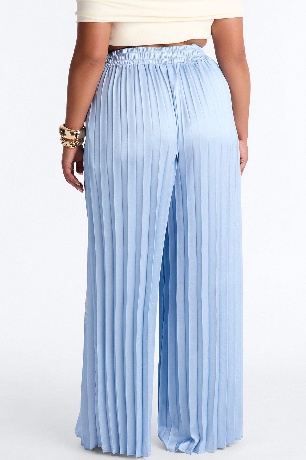 Let's Go Babe Satin Printed Wide Leg Pant - Blue/combo