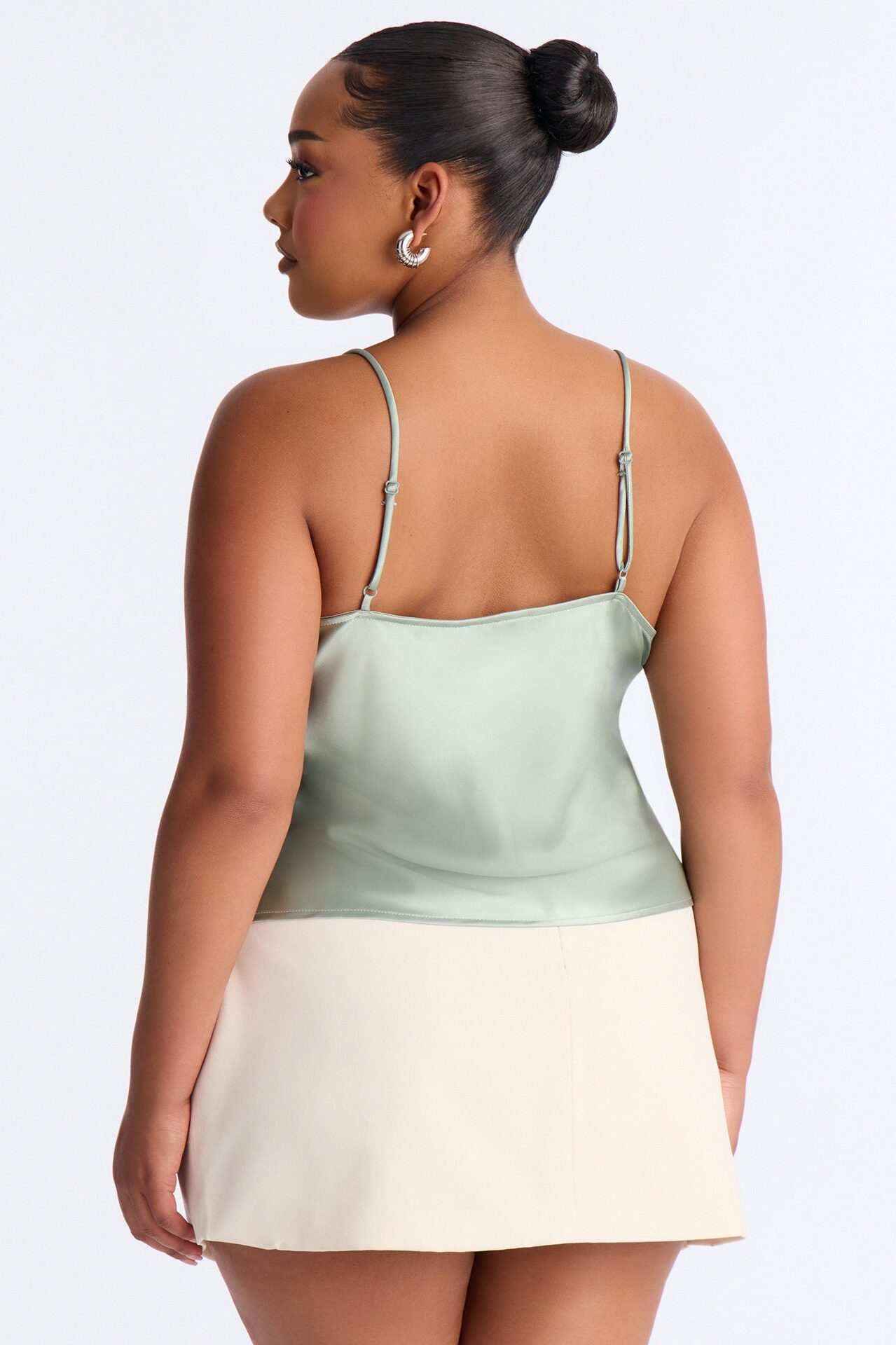 Barely There Cowl Neck Satin Cami Top - Sage