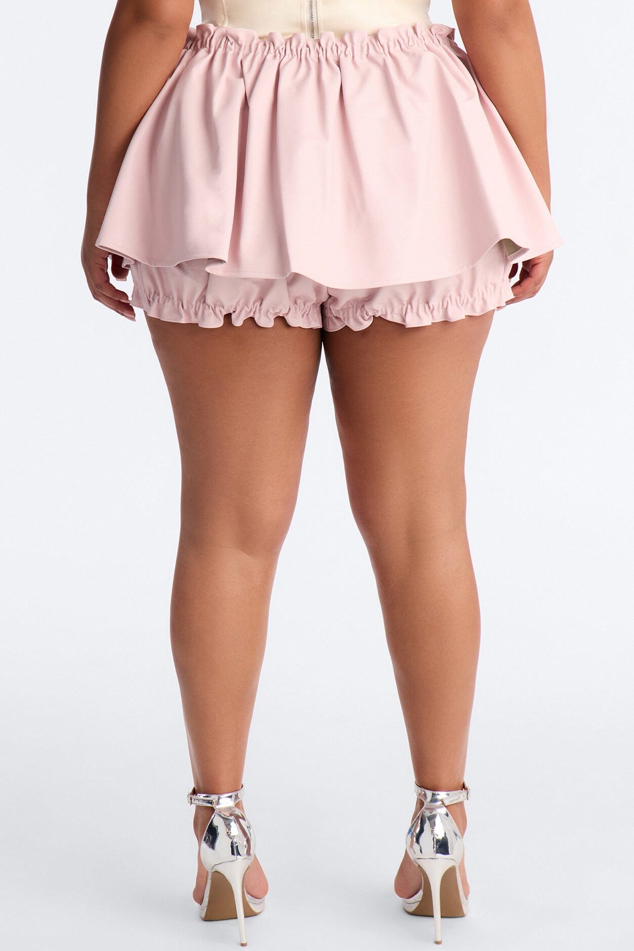 I'm A Flirt Pleated Faux Leather Peekaboo Micro Skort - Light Pink
