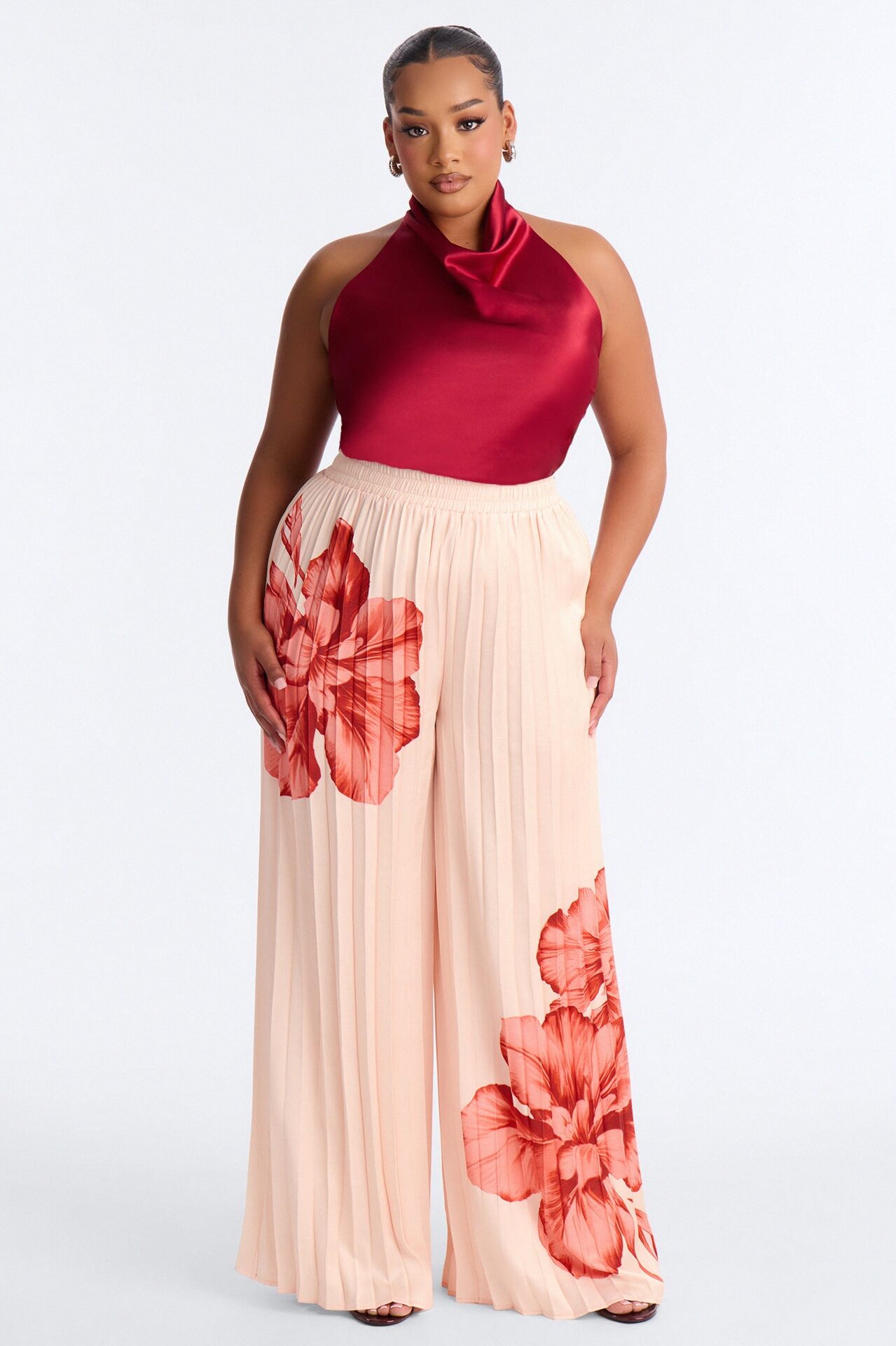 Let's Go Babe Satin Printed Wide Leg Pant - Pink/combo